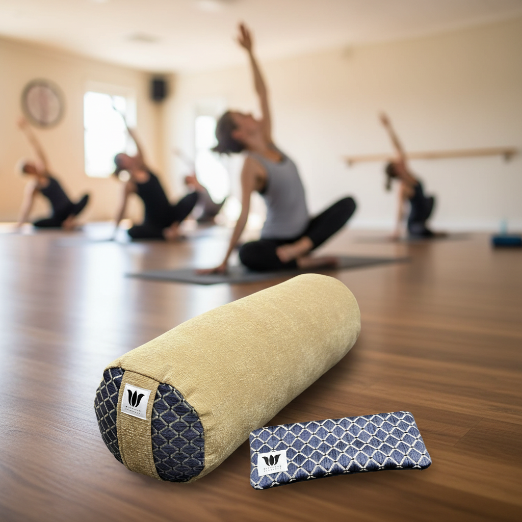 Premium Yoga Bolster & Eye Pillow Set - Indigo Camel | Restorative & Yin Yoga Support