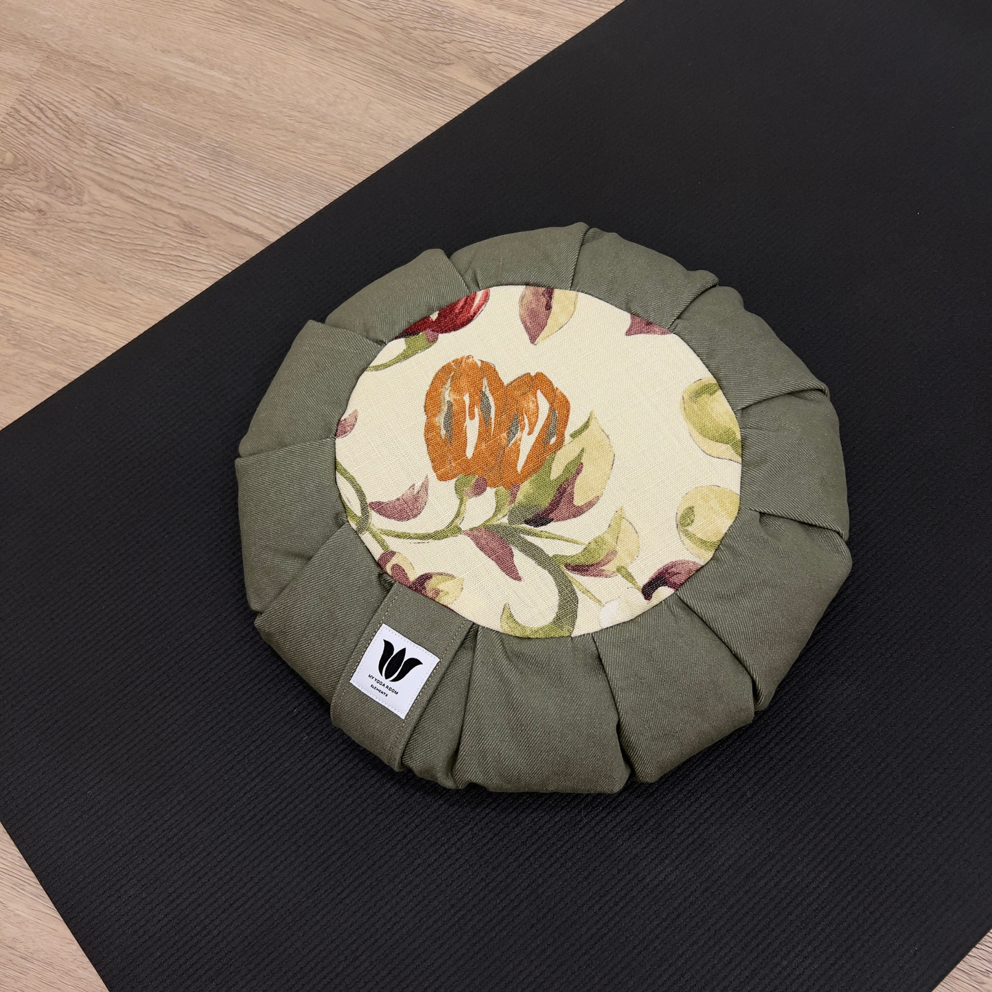 Meditation Cushion | Green Denim Floral Linen