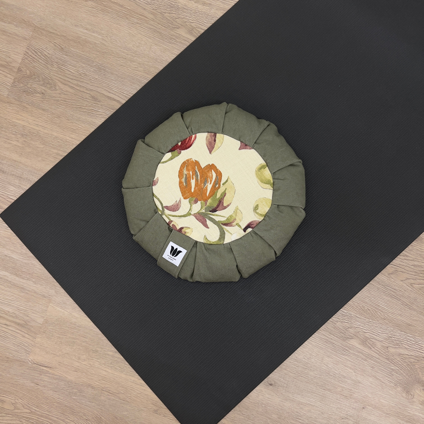 Meditation Cushion | Green Denim Floral Linen