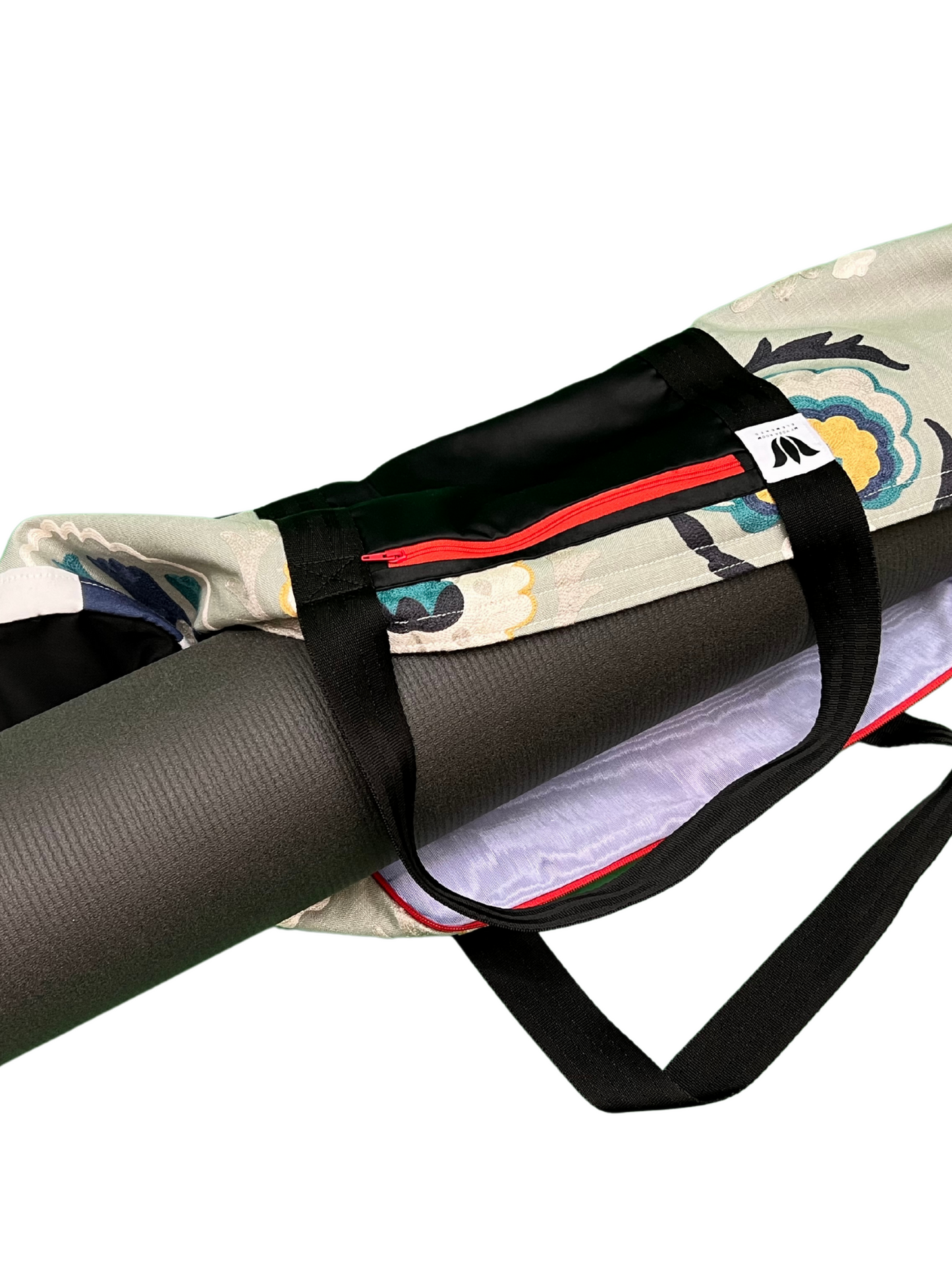 Red Zipper Yoga Mat Bag | Sage Green Mandala