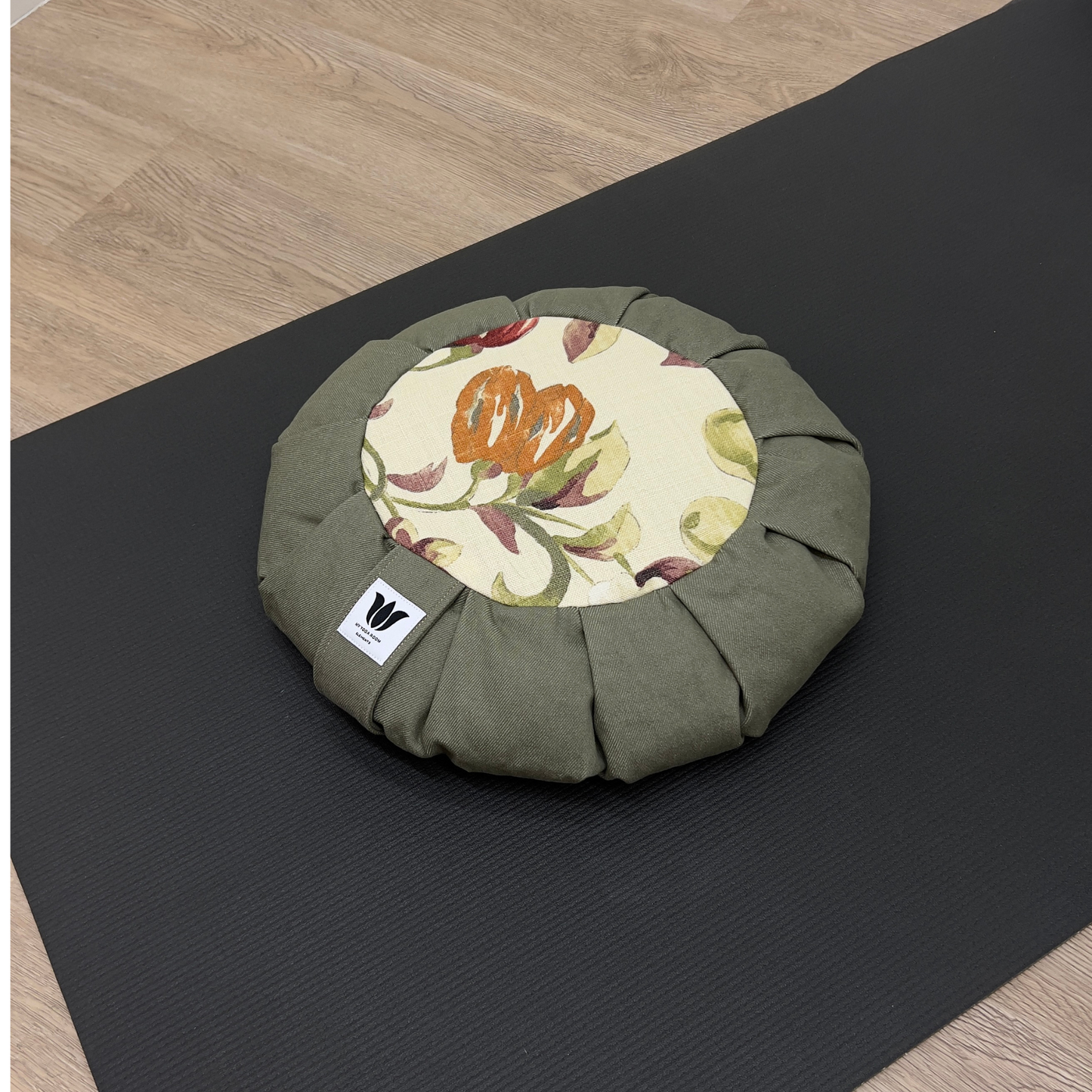 Meditation Cushion | Green Denim Floral Linen