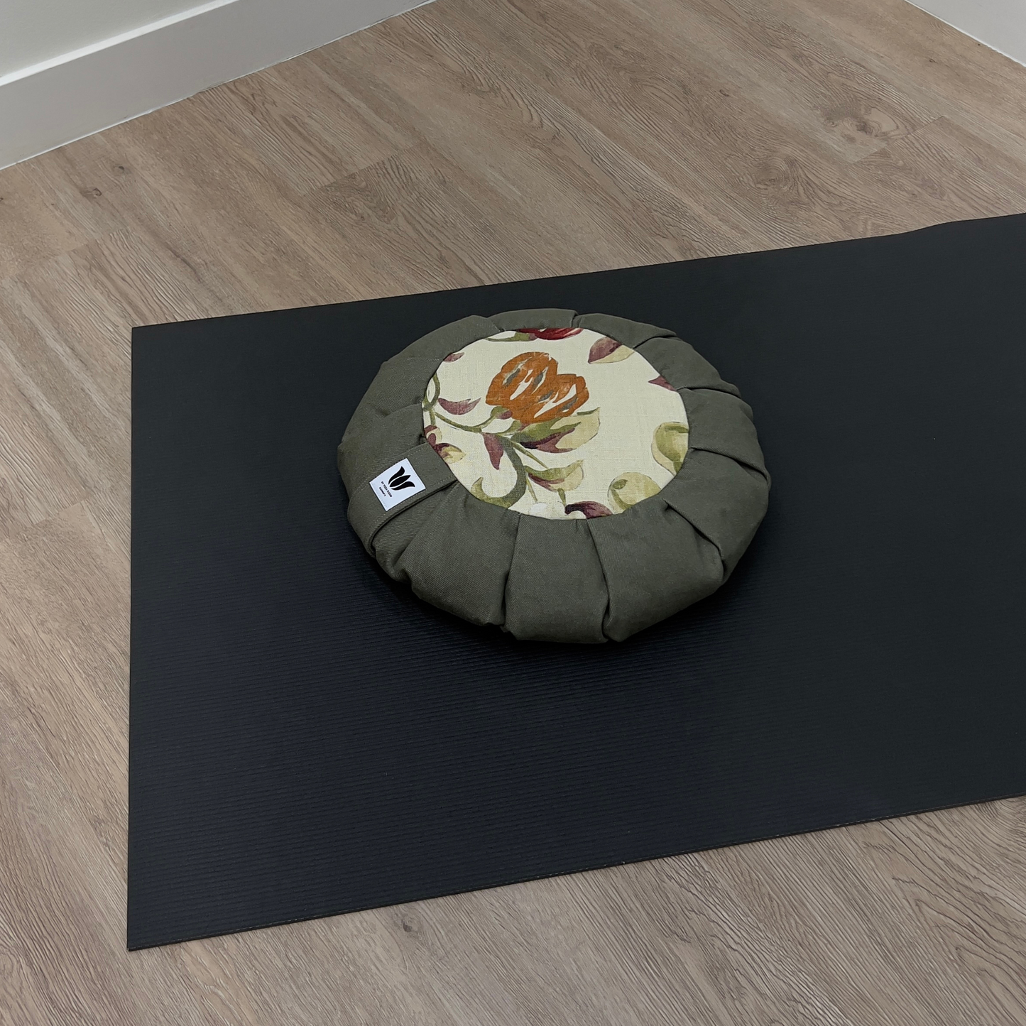 Meditation Cushion | Green Denim Floral Linen