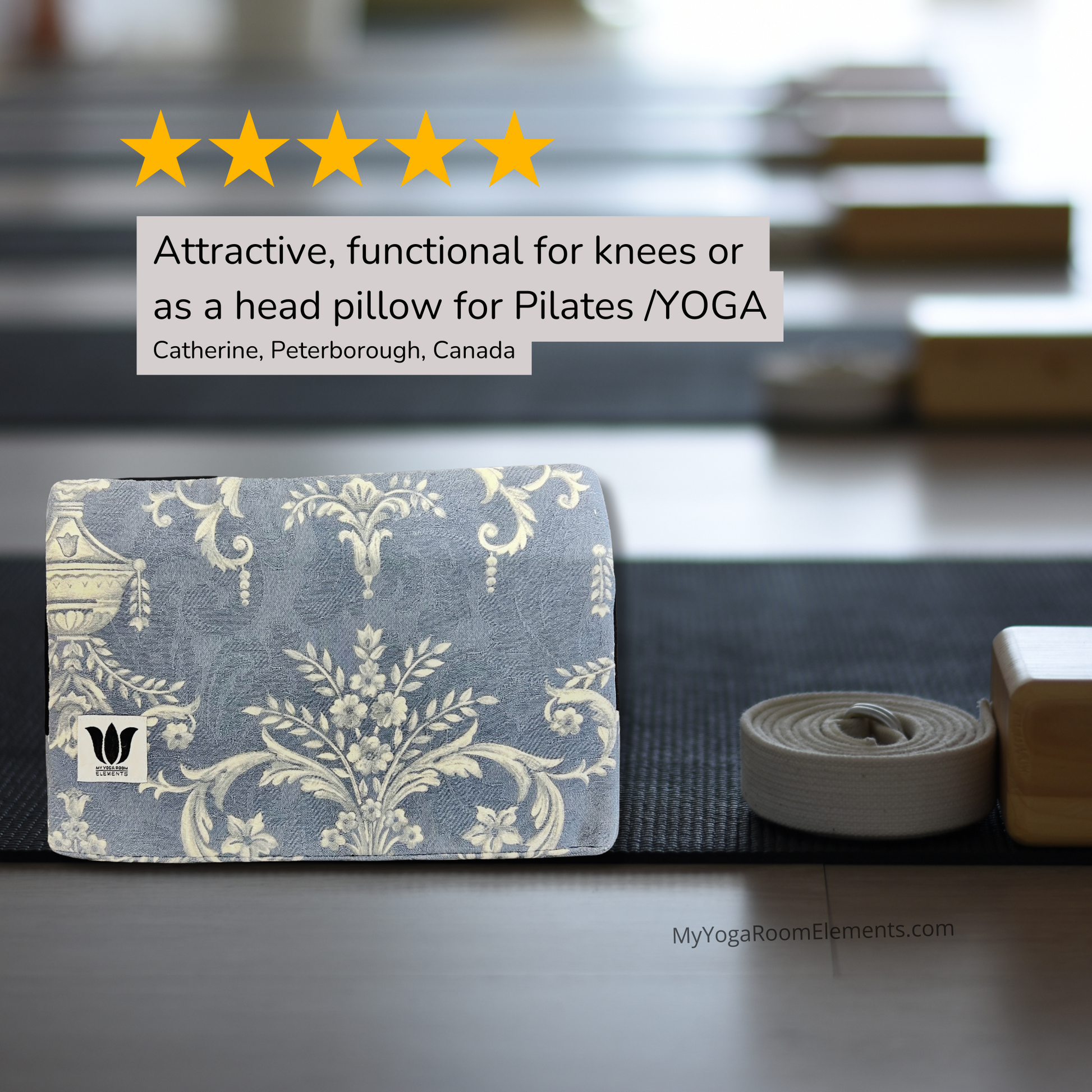 five star review for fabric covered yoga block from My Yoga Room Elements.com