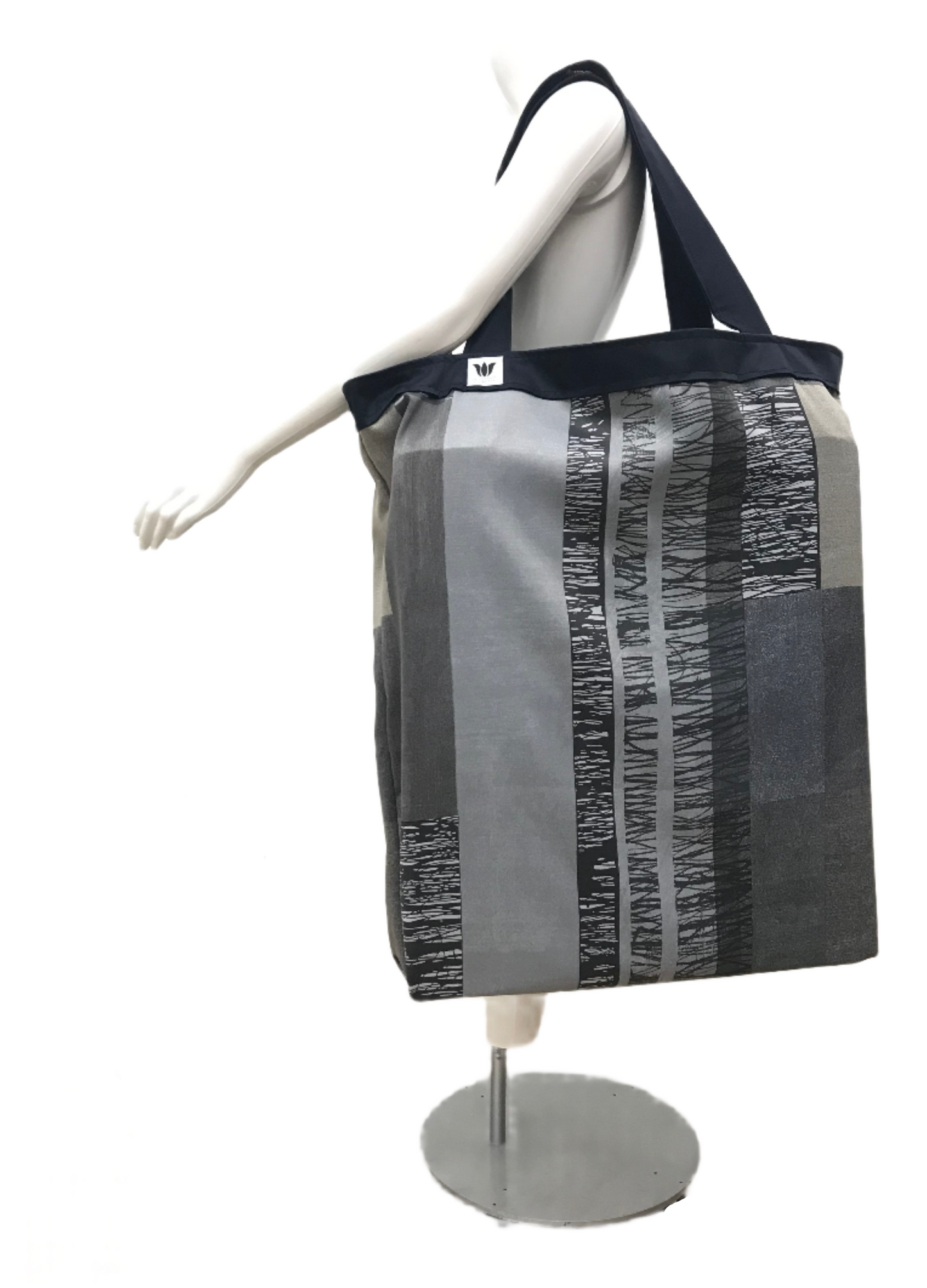 Extra large yoga mat bag. Carry all your props ready for practice. Made in Canada. Blue Grey Modern Print