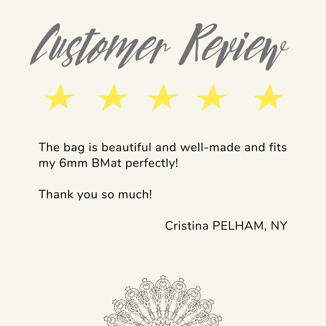 five out of 5 stars for product: the bag is beautiful and well-made and it fits my 6mm Bmat perfectly thank you so much Cristinga Pelham, NY