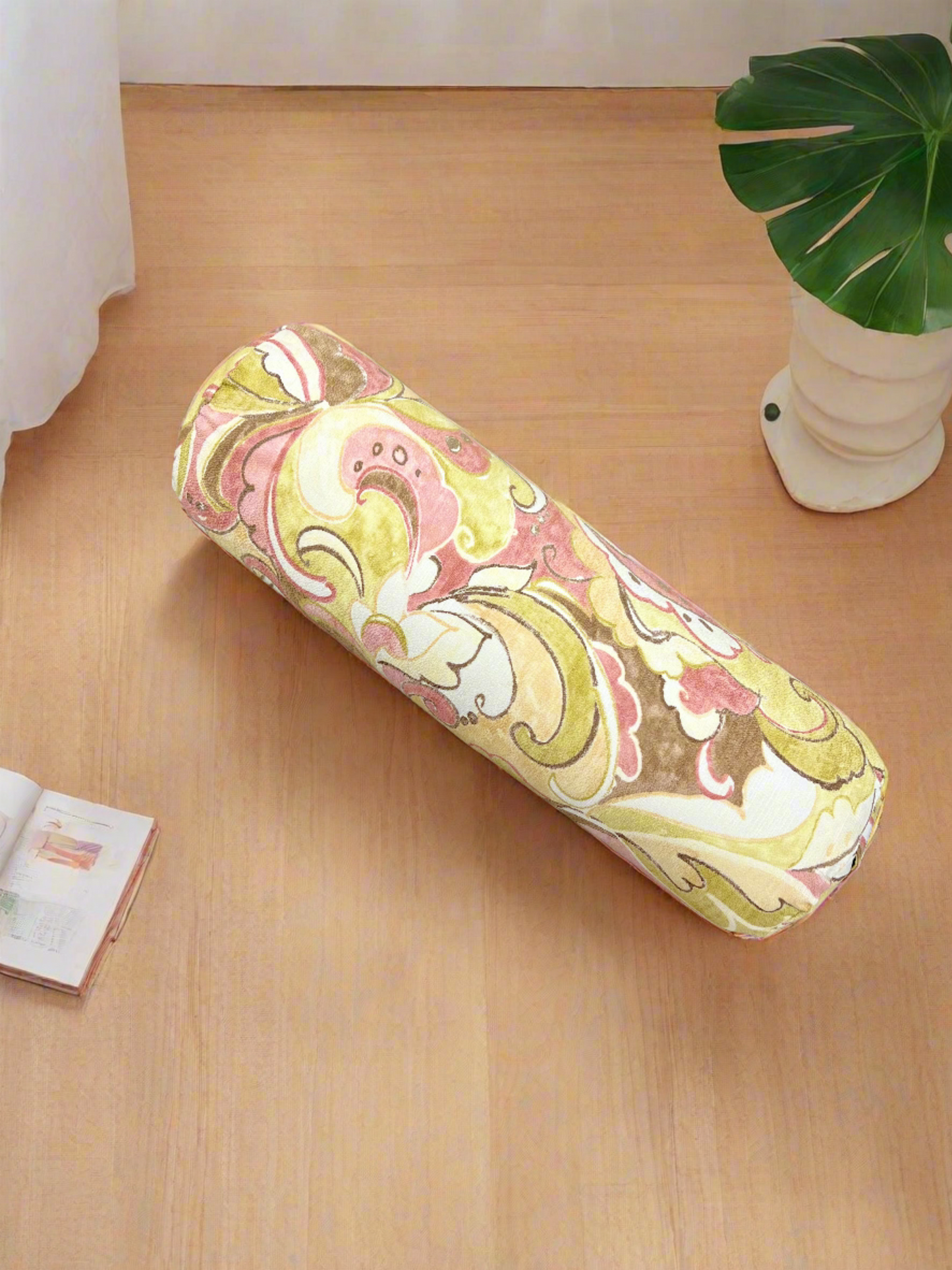 Round Yoga Bolster | Pink Swirl Canvas