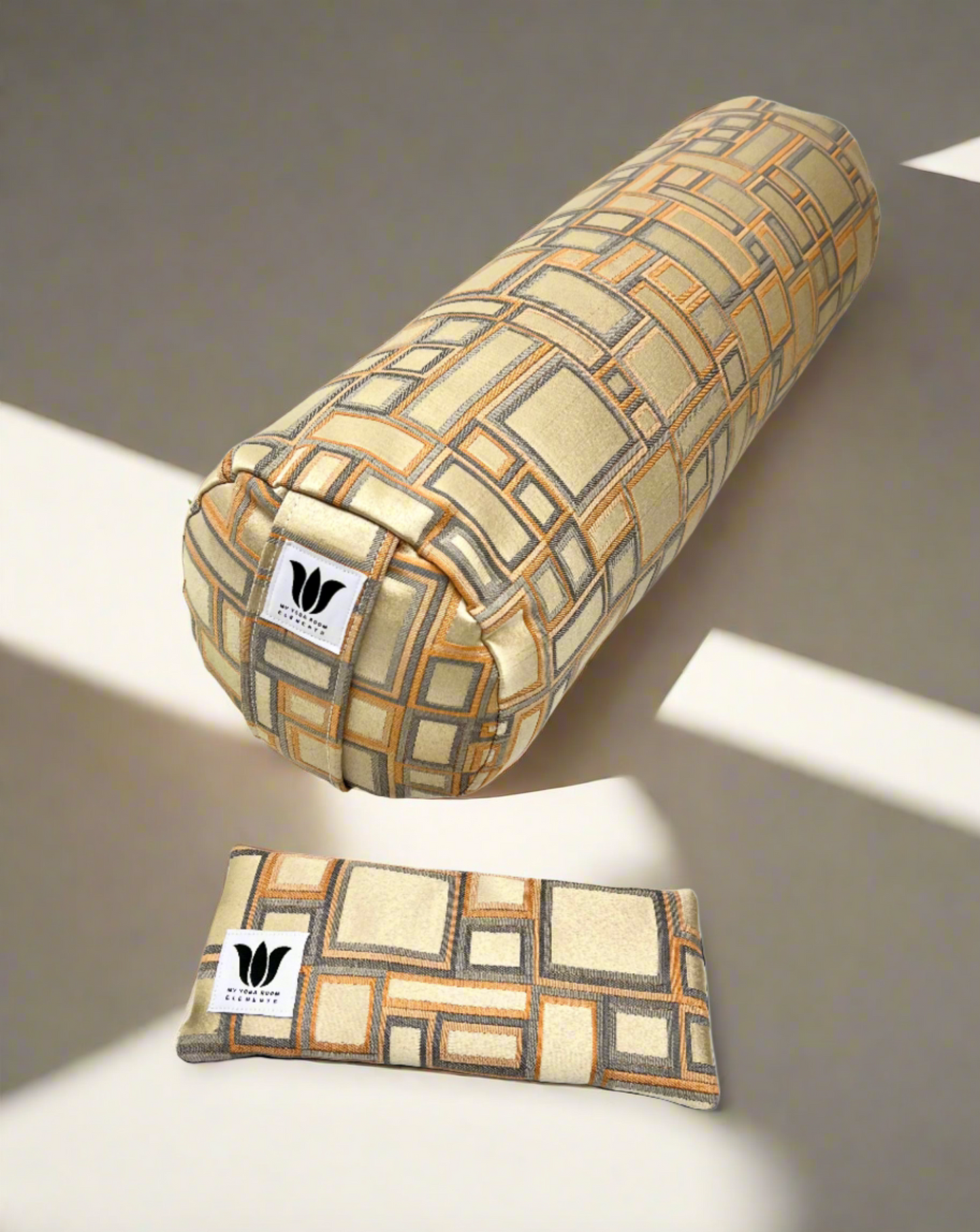 Yoga Bolster & Eye Pillow Set | Gold & Grey Modern Block