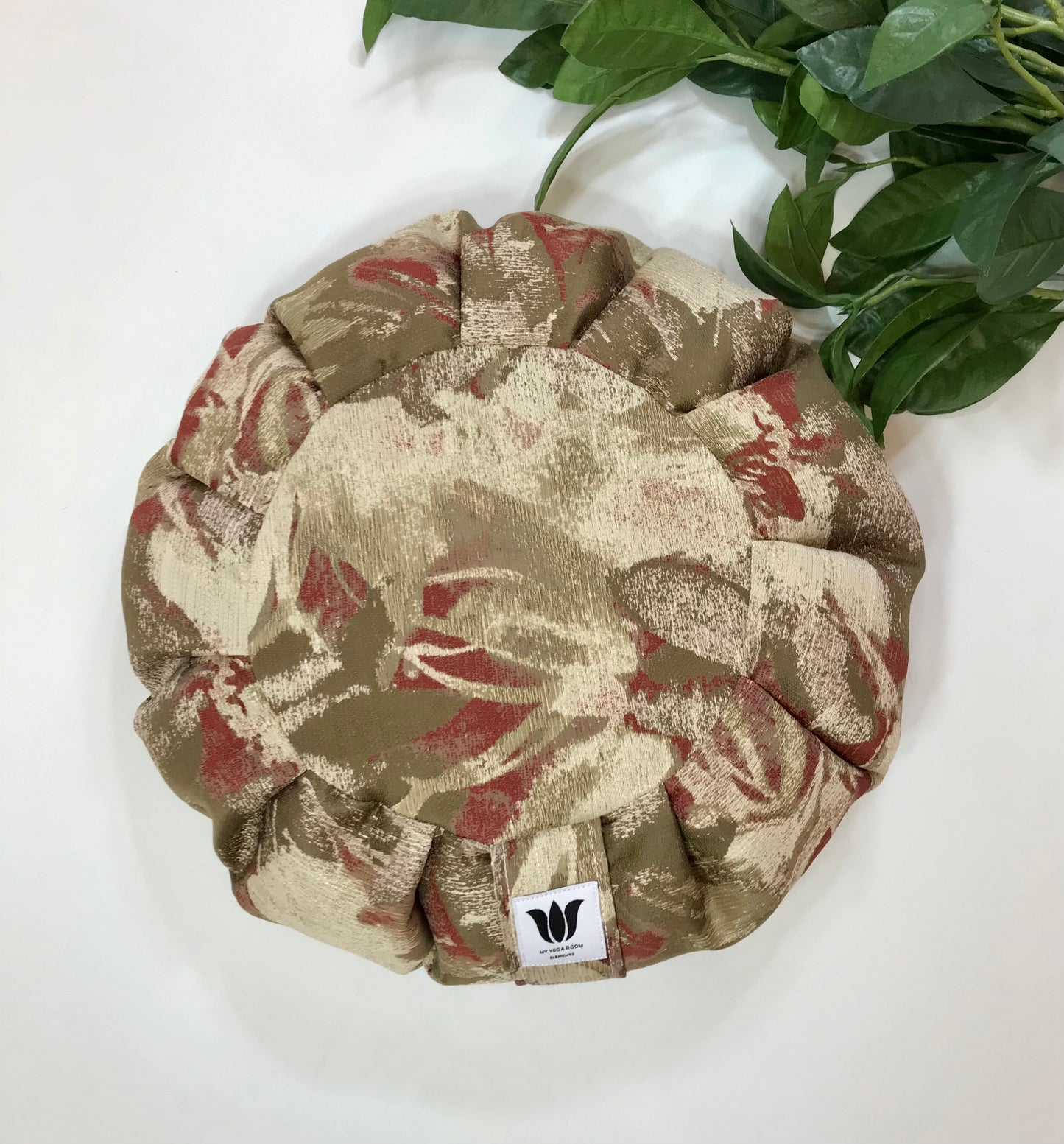 Handcrafted premium cotton sateen fabric meditation seat cushion in rich autumn water colour print fabric. Align the spine and body in comfort to calm the monkey mind in your meditation practice. Handcrafted in Calgary, Alberta Canada