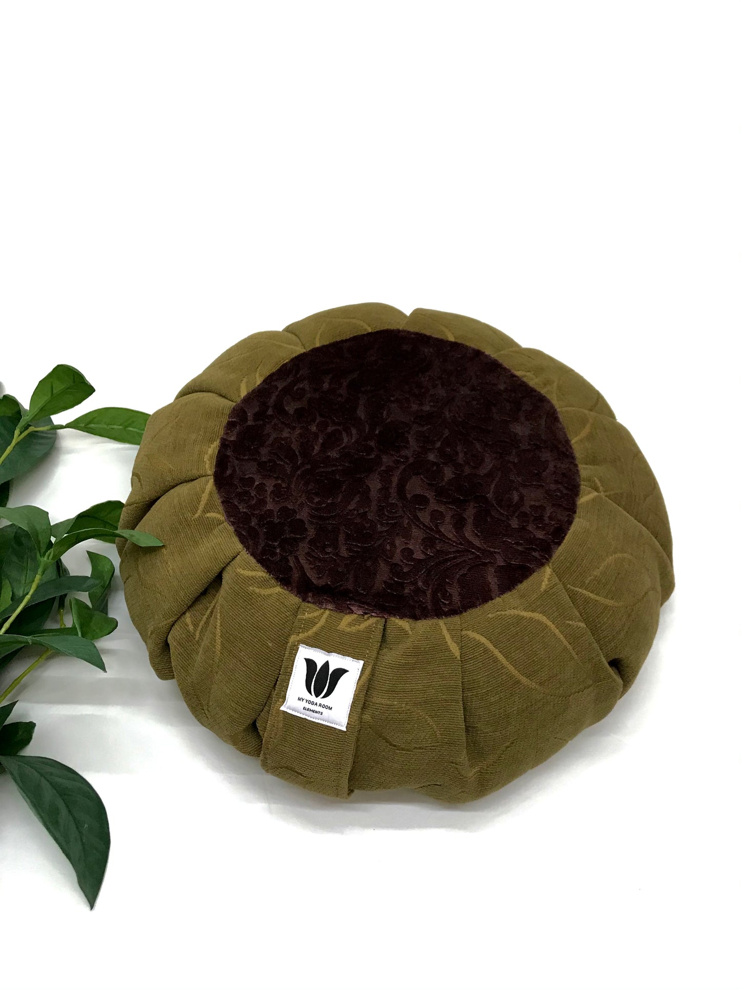 Handcrafted premium embossed plush fabric meditation seat cushion in rich caramel and royal purple fabric. Align the spine and body in comfort to calm the monkey mind in your meditation practice. Handcrafted in Calgary, Alberta Canada