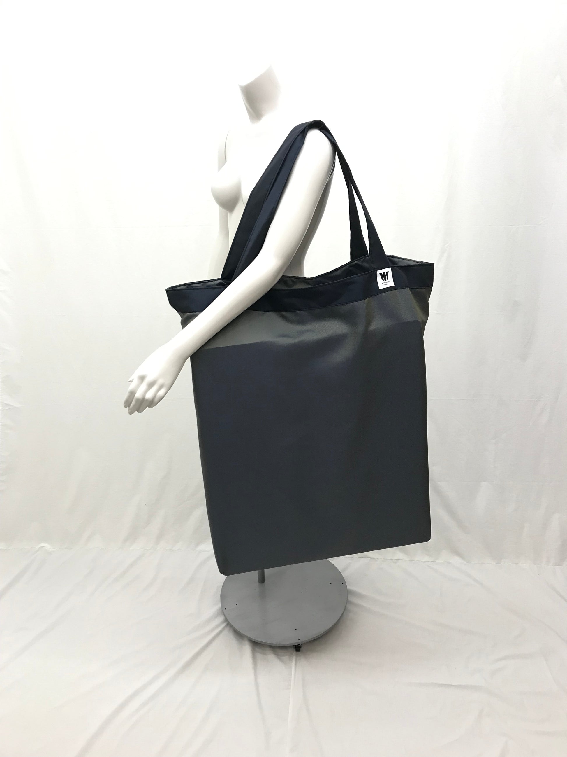 Extra Large Yoga Tote Bag in subtle iridescent blue fabric to carry and or store yoga props for yoga practice. Made in Canada by My Yoga Room Elements