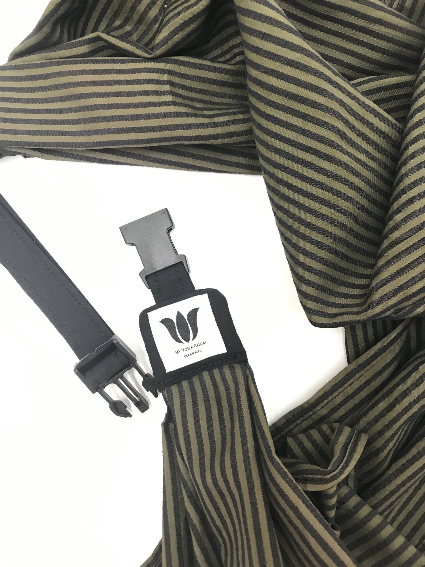 Turn your infinity scarf into a support for your meditation practice, quick snap and adjust to align the spine and sit in comfort. Created by My Yoga Room Elements and produced in Canada . Blue and Green Stripe Fabric