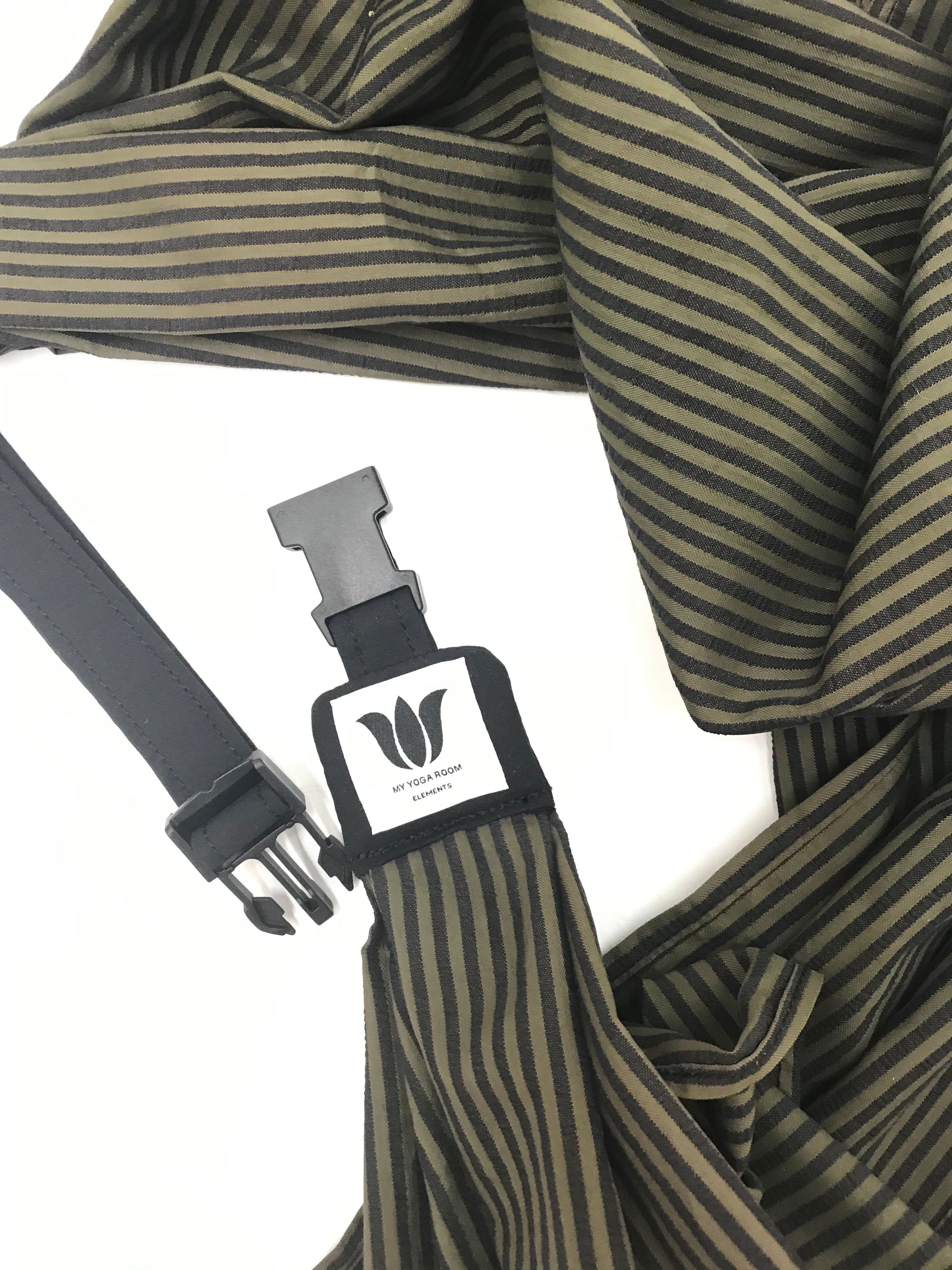 Turn your infinity scarf into a support for your meditation practice, quick snap and adjust to align the spine and sit in comfort. Created by My Yoga Room Elements and produced in Canada . Blue and Green Stripe Fabric