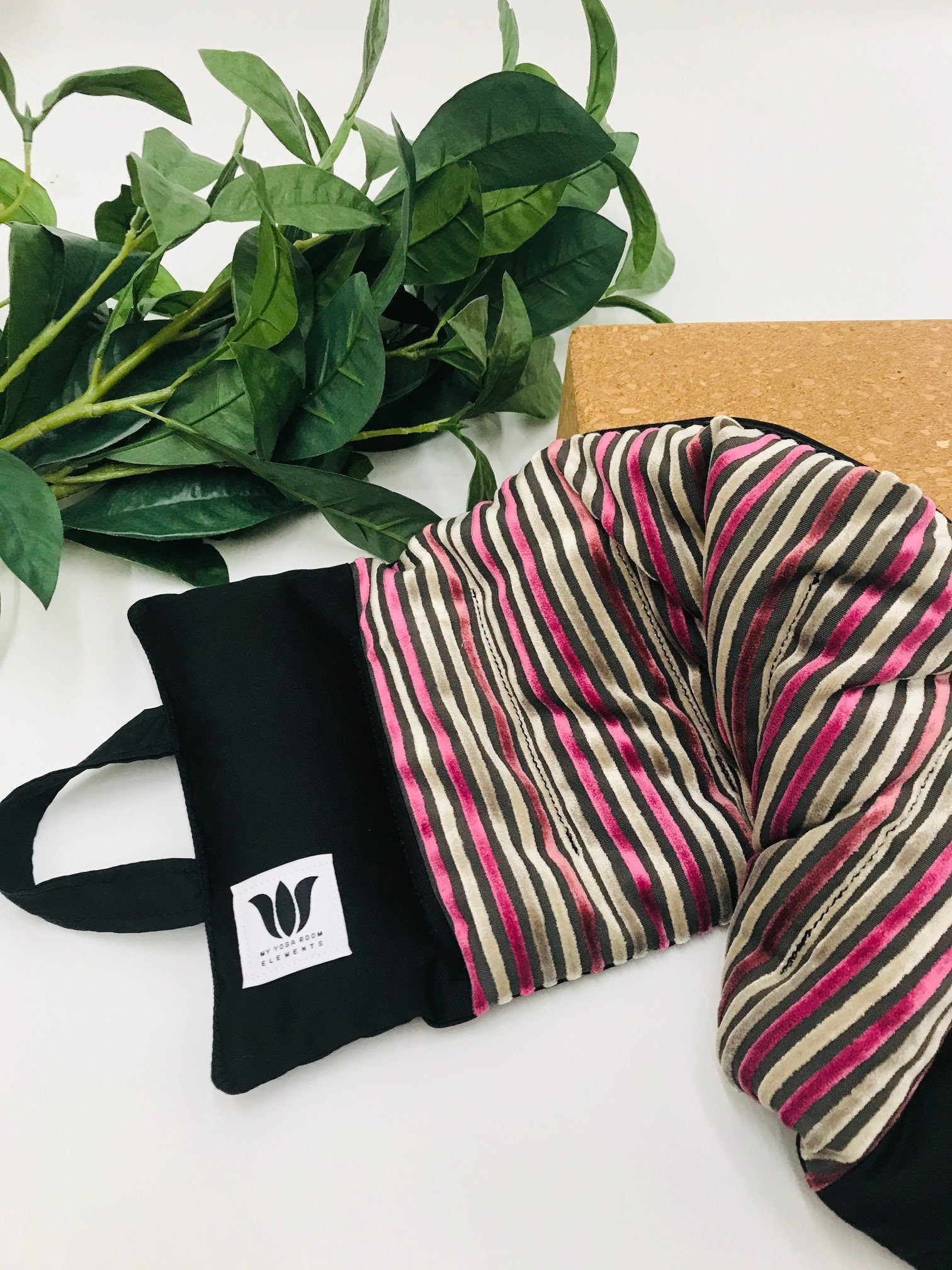 Yoga Sandbag version by My Yoga Room Elements. Add grounding to your practice with this heatable yoga prop. Handcrafted in Calgary in plush striped fabric.
