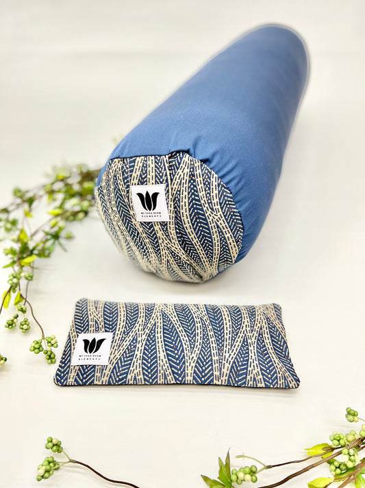 Yoga Bolster & Eye Pillow Set | Blue Modern Leaf