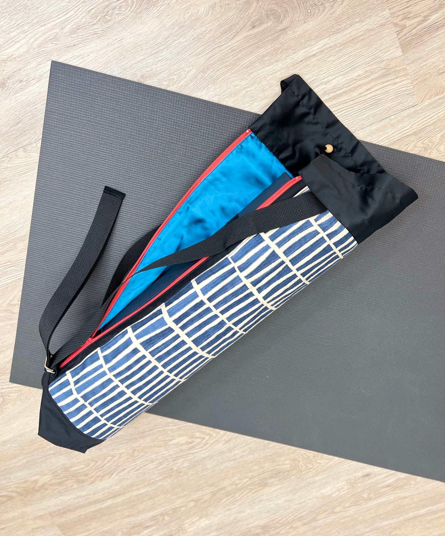 Back Pack Yoga Mat Bag, Extra Wide, Made in Canada, Blue Modern Graphic