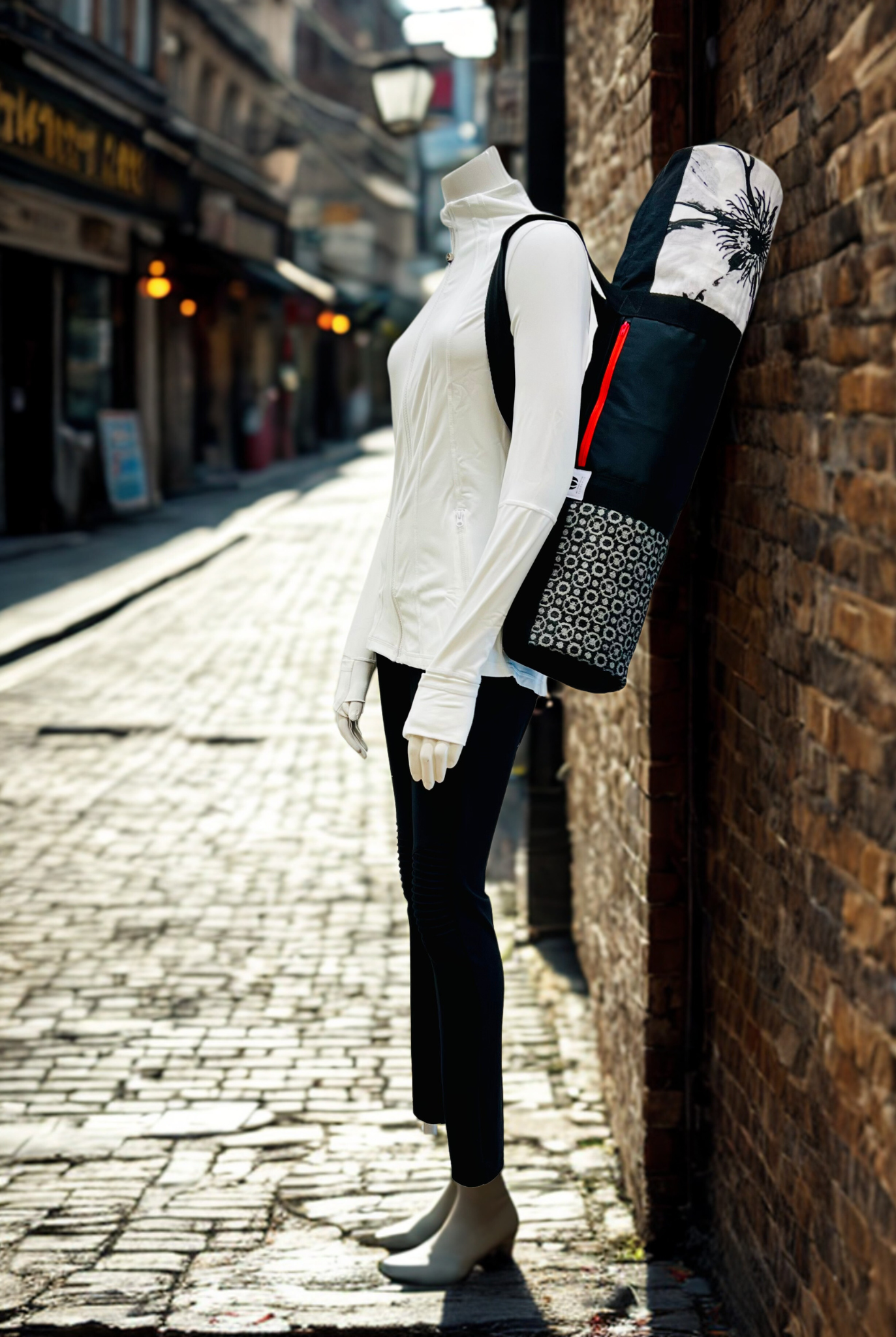 FILM NOIR One of A Kind Signature - Yoga Mat Bag, Side Zip Closure, Fully Lined, Zipper Pocket, Web Straps, Multi Wear Yoga Bag Carrier