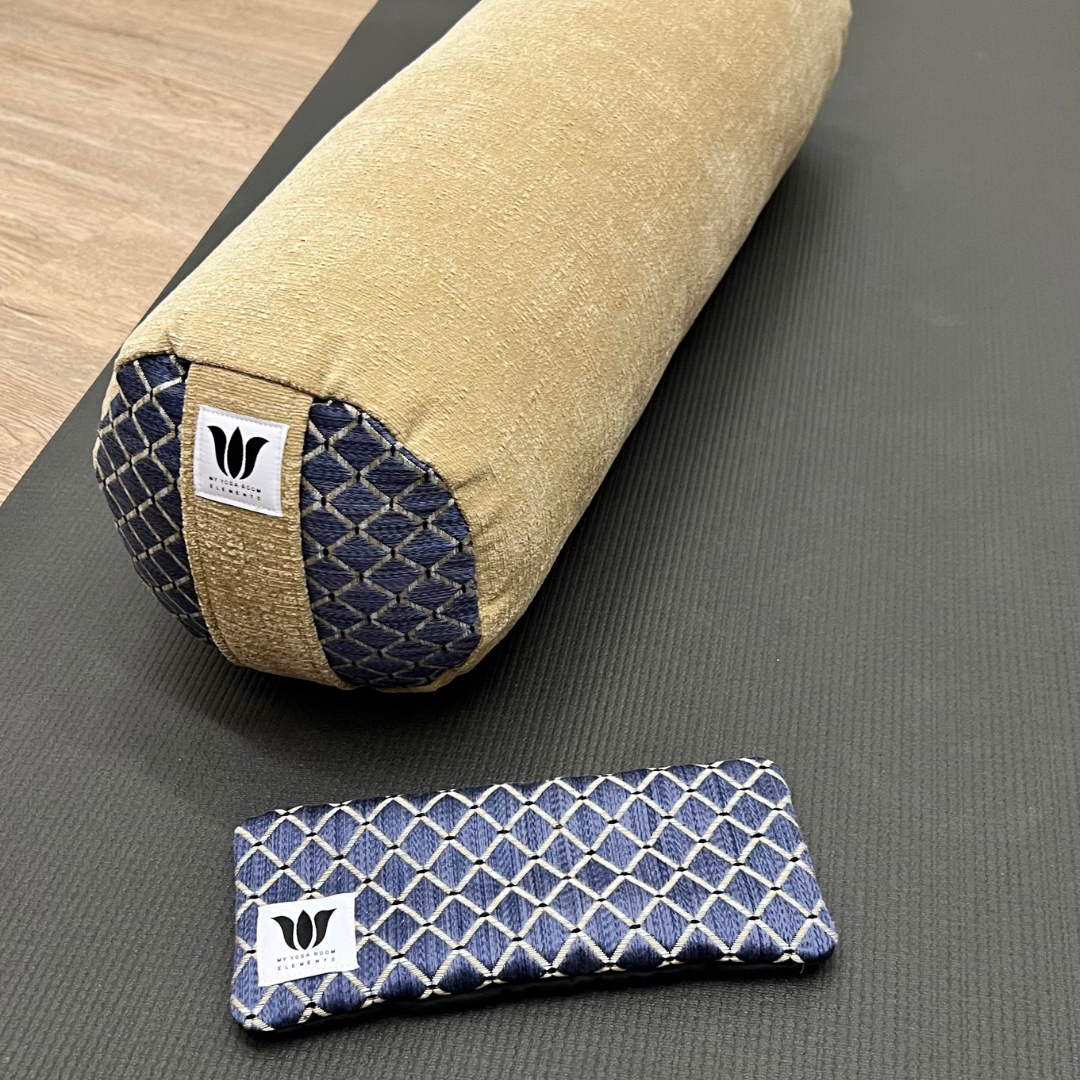 Premium Yoga Bolster & Eye Pillow Set - Indigo Camel | Restorative & Yin Yoga Support