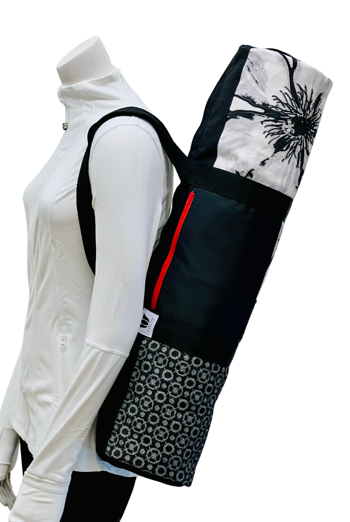 FILM NOIR - One of A Kind Signature - Yoga Mat Bag, Side Zip Closure, Fully Lined, Zipper Pocket, Web Straps, Multi Wear Yoga Bag Carrier. Handcrafted In Canada