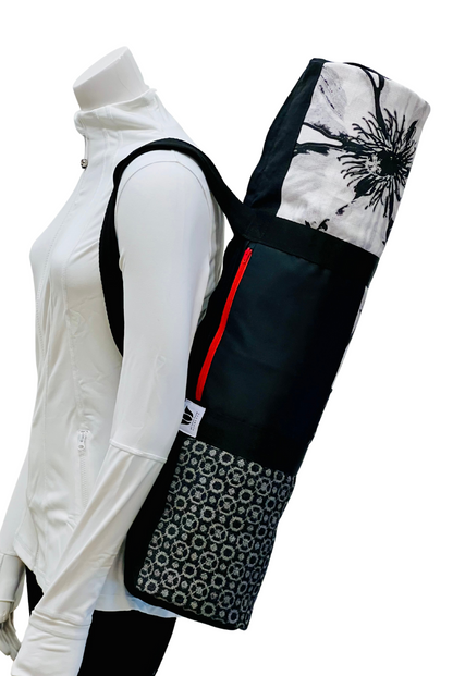 FILM NOIR - One of A Kind Signature - Yoga Mat Bag, Side Zip Closure, Fully Lined, Zipper Pocket, Web Straps, Multi Wear Yoga Bag Carrier. Handcrafted In Canada