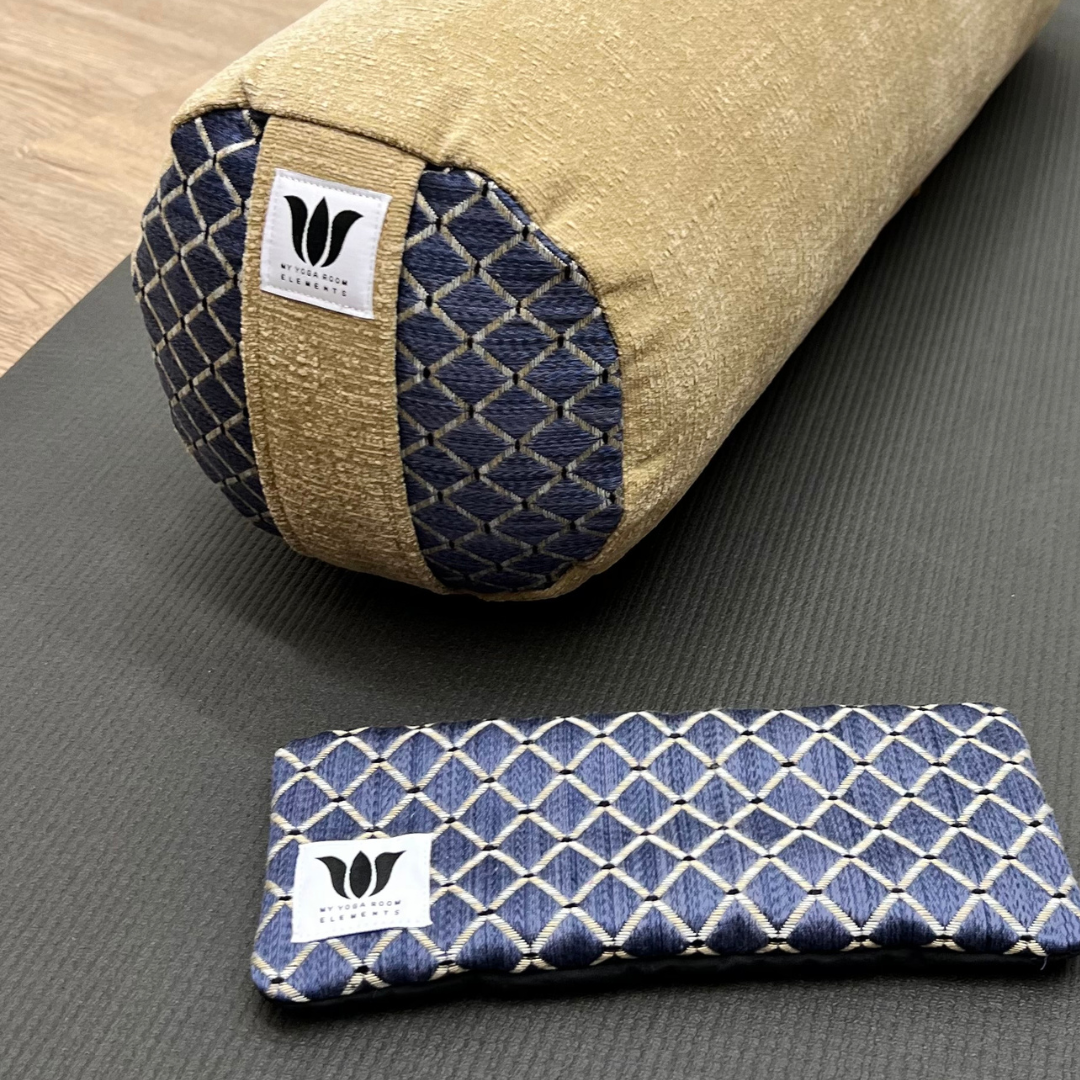 Premium Yoga Bolster & Eye Pillow Set - Indigo Camel | Restorative & Yin Yoga Support