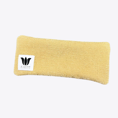 camel brown eye pillow plush texture with white and black lotus logo