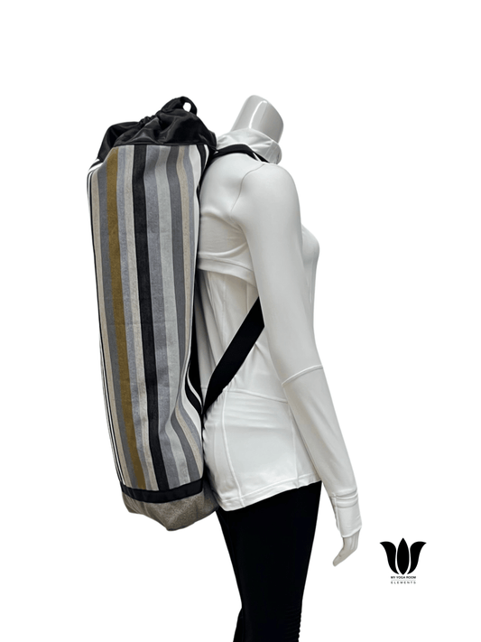 Red Zipper Yoga Mat Bag | Delcia Linen Grey Stripe
