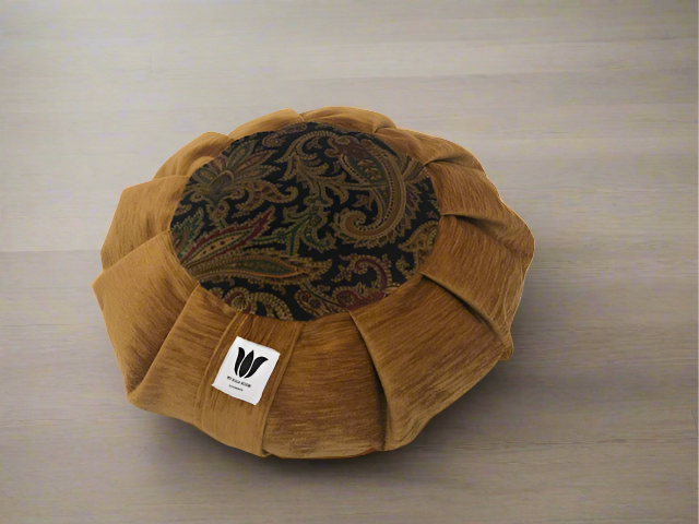 Meditation Cushion | Gold Royal Blue Paisley