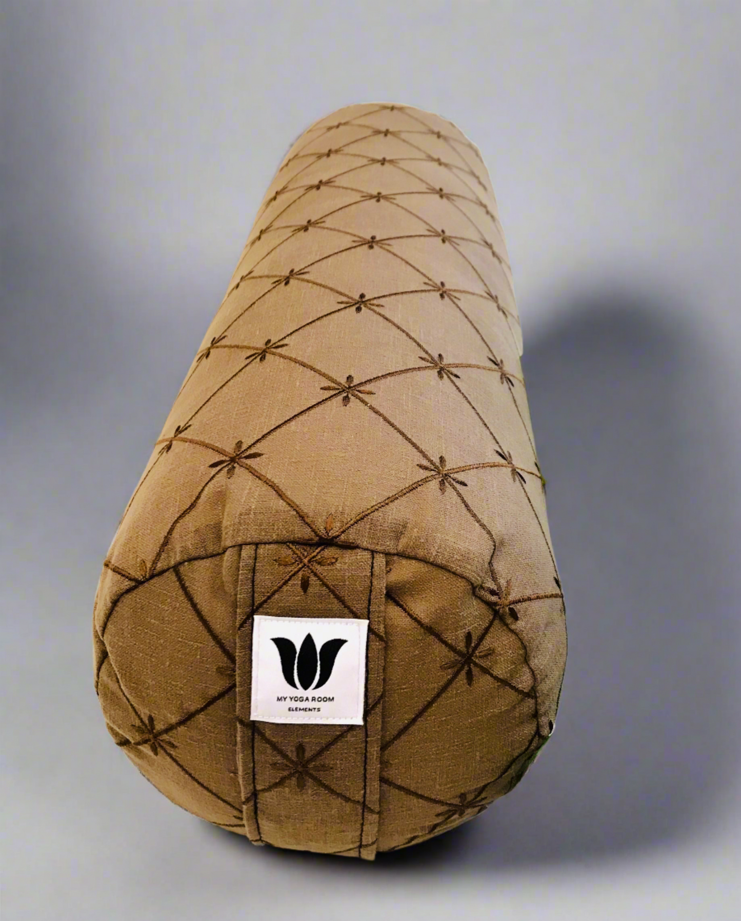 Round Yoga Bolster | Brown Embroidery