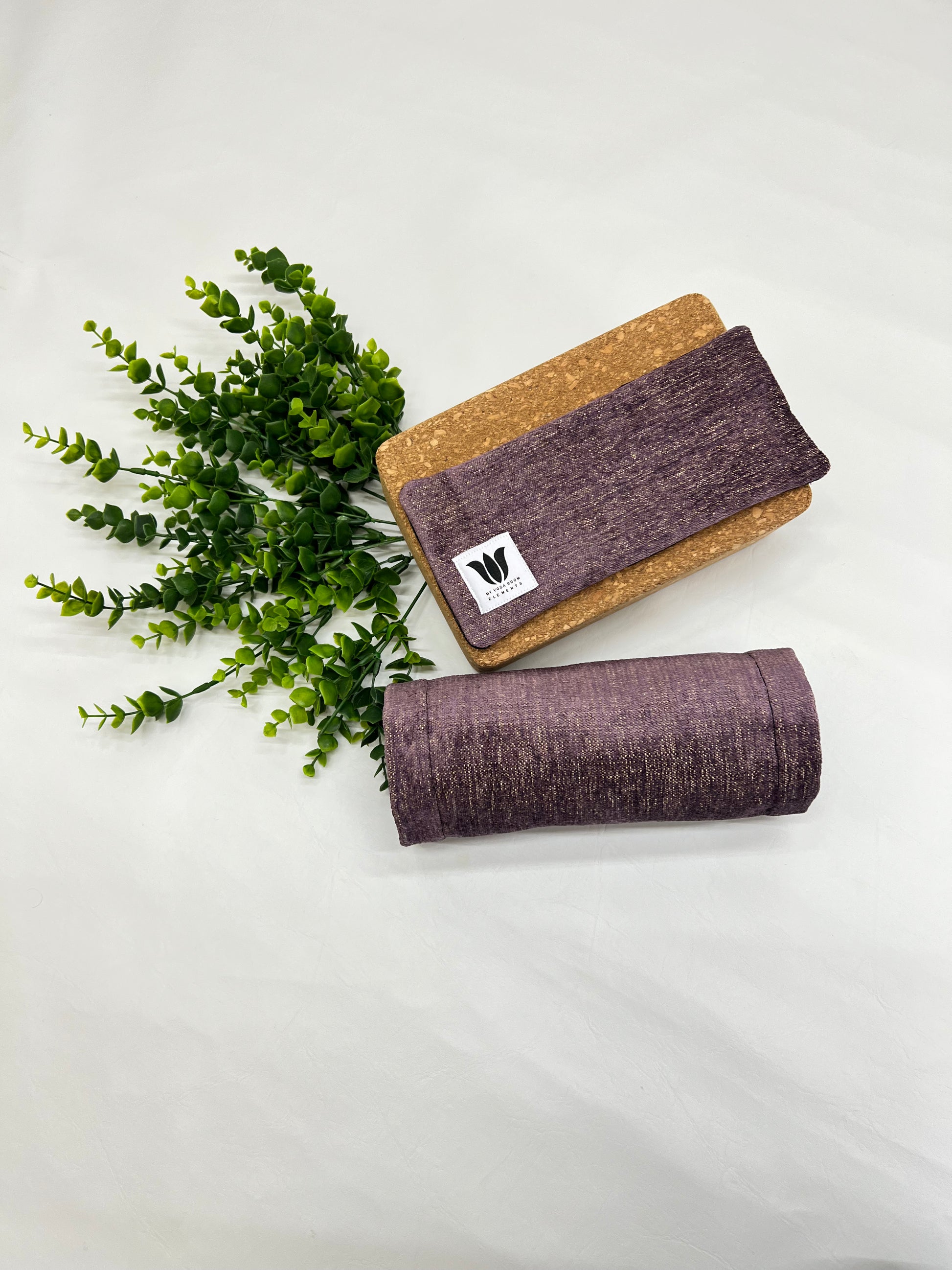 Luxury Gift Set rich purple plush fabric eye pillow and supportive neck roll.  Made in Canada by My Yoga Room Elements