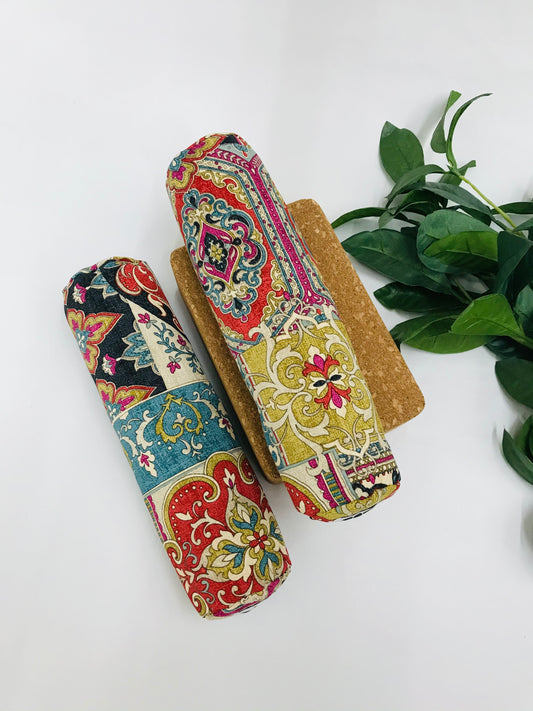 Mini yoga bolster in durable fabric, bright colour printed fabric. Cushion and support the body in the practice of yoga and meditation.Removeable cover. Made in Canada by My Yoga Room Elements