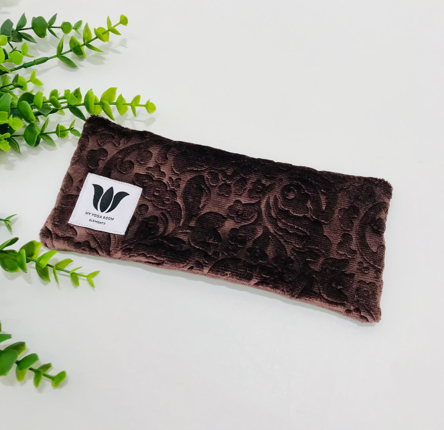Yoga eye pillow, unscented, therapeutically weighted to soothe eye strain and stress or enhance your savasana. Handcrafted in Canada by My Yoga Room Elements. Purple plush embossed and bamboo fabric.
