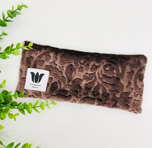 Yoga eye pillow, unscented, therapeutically weighted to soothe eye strain and stress or enhance your savasana. Handcrafted in Canada by My Yoga Room Elements. Purple plush embossed and bamboo fabric.