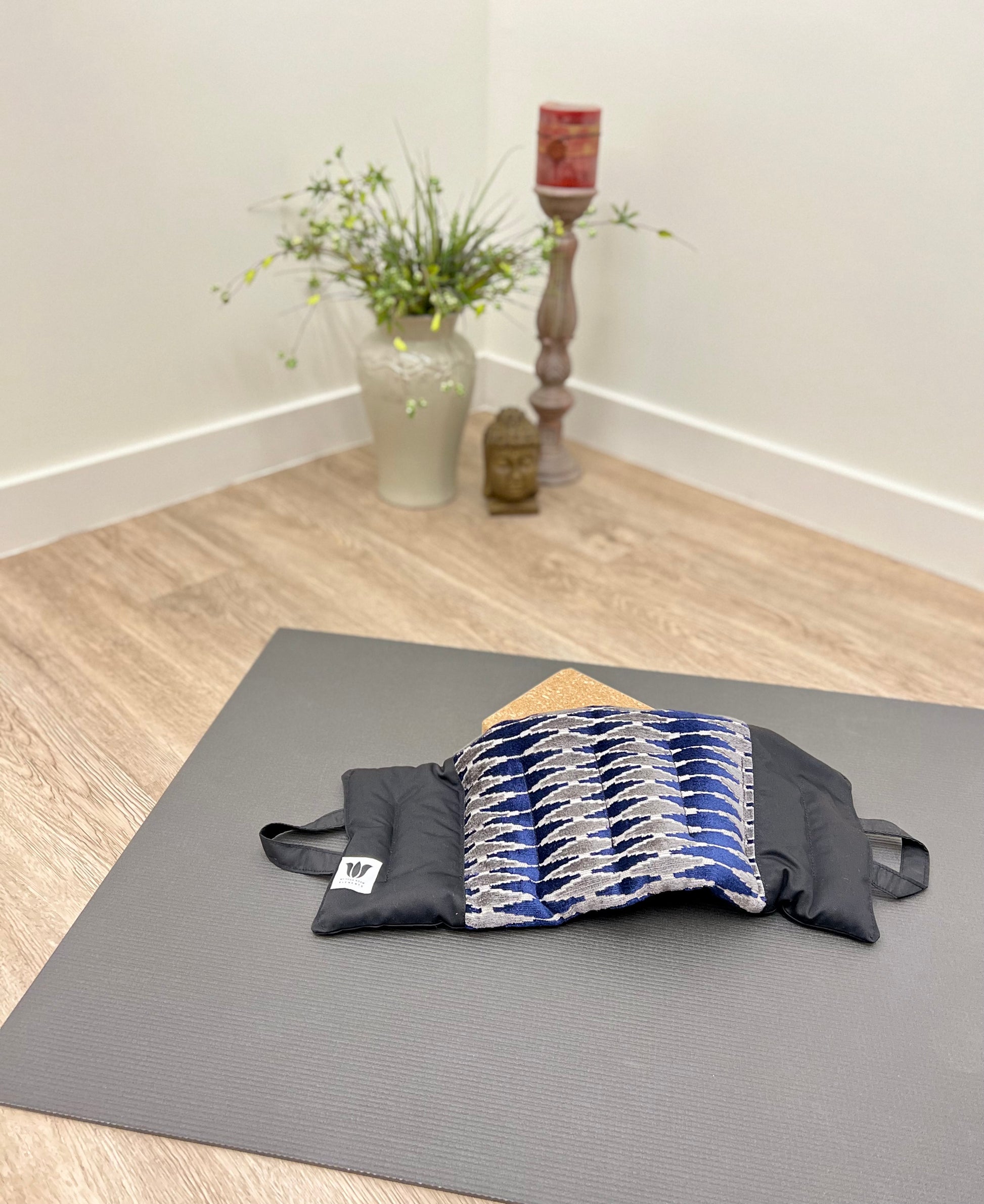 Yoga Sandbag version by My Yoga Room Elements. Add grounding to your practice with this heatable yoga prop. Handcrafted in Calgary in plush diamond print fabric.