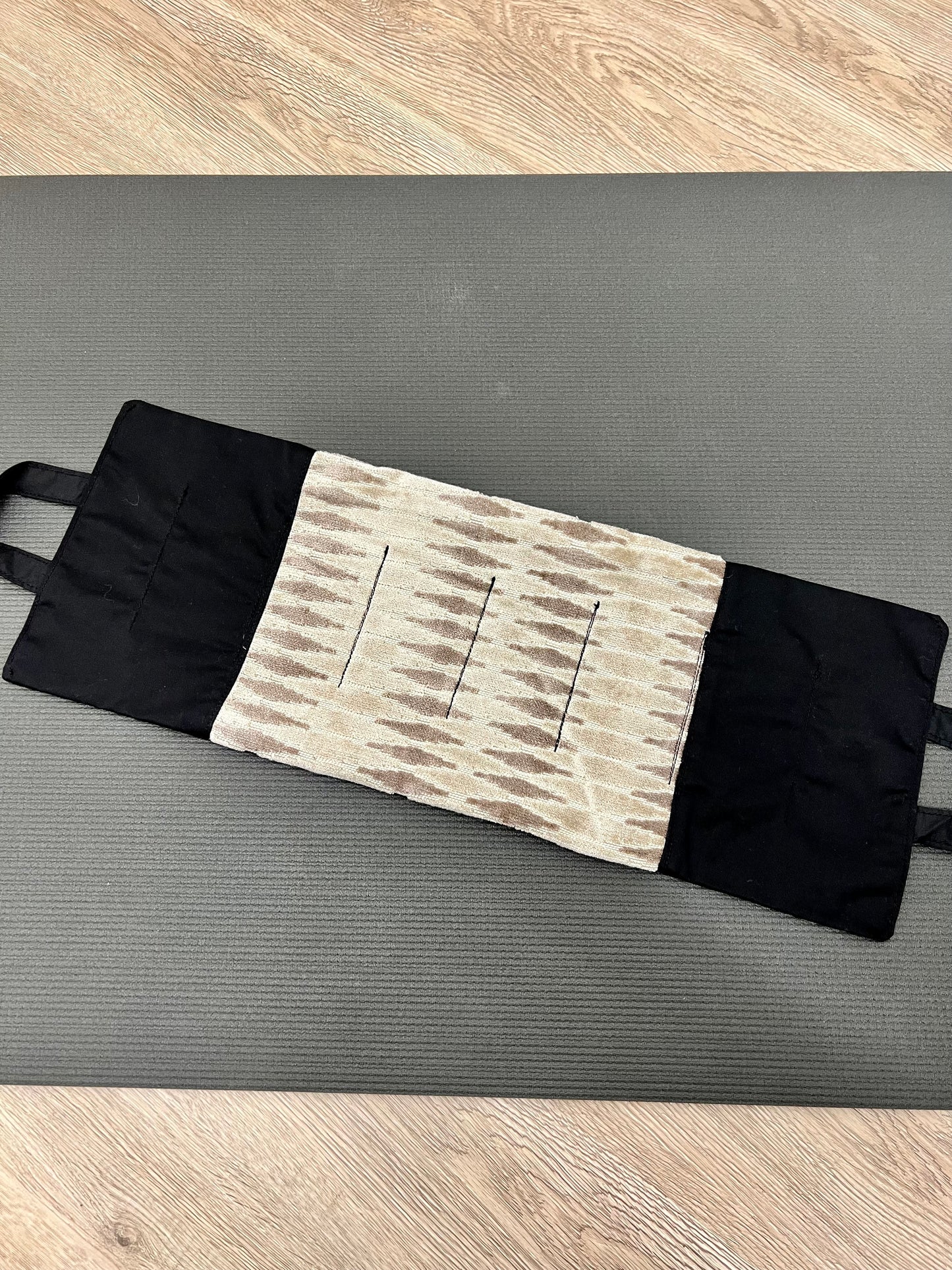 Yoga Sandbag version by My Yoga Room Elements. Add grounding to your practice with this heatable yoga prop. Handcrafted in Calgary in plush diamond print fabric.
