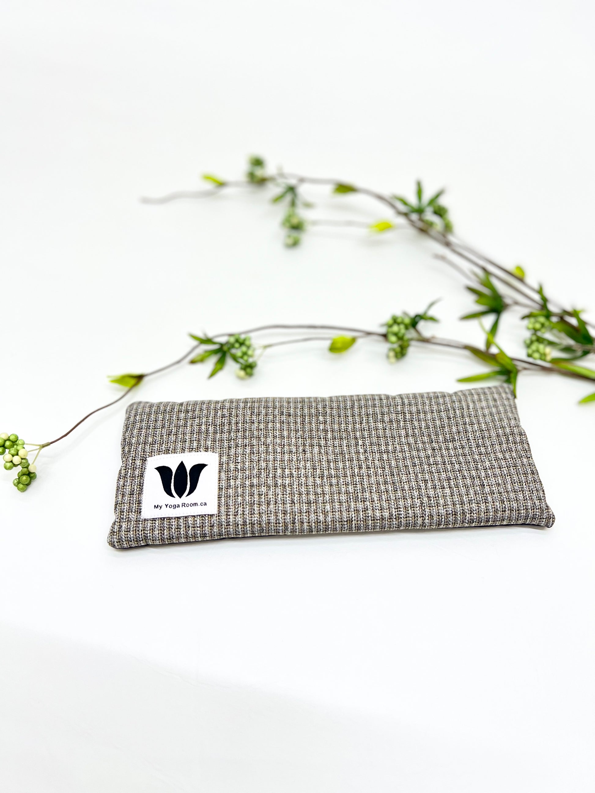 Yoga pillow, unscented, therapeutically weighted to soothe eye strain and stress or enhance your savasana. Handcrafted in Canada by My Yoga Room Elements. Blue Herringbone.