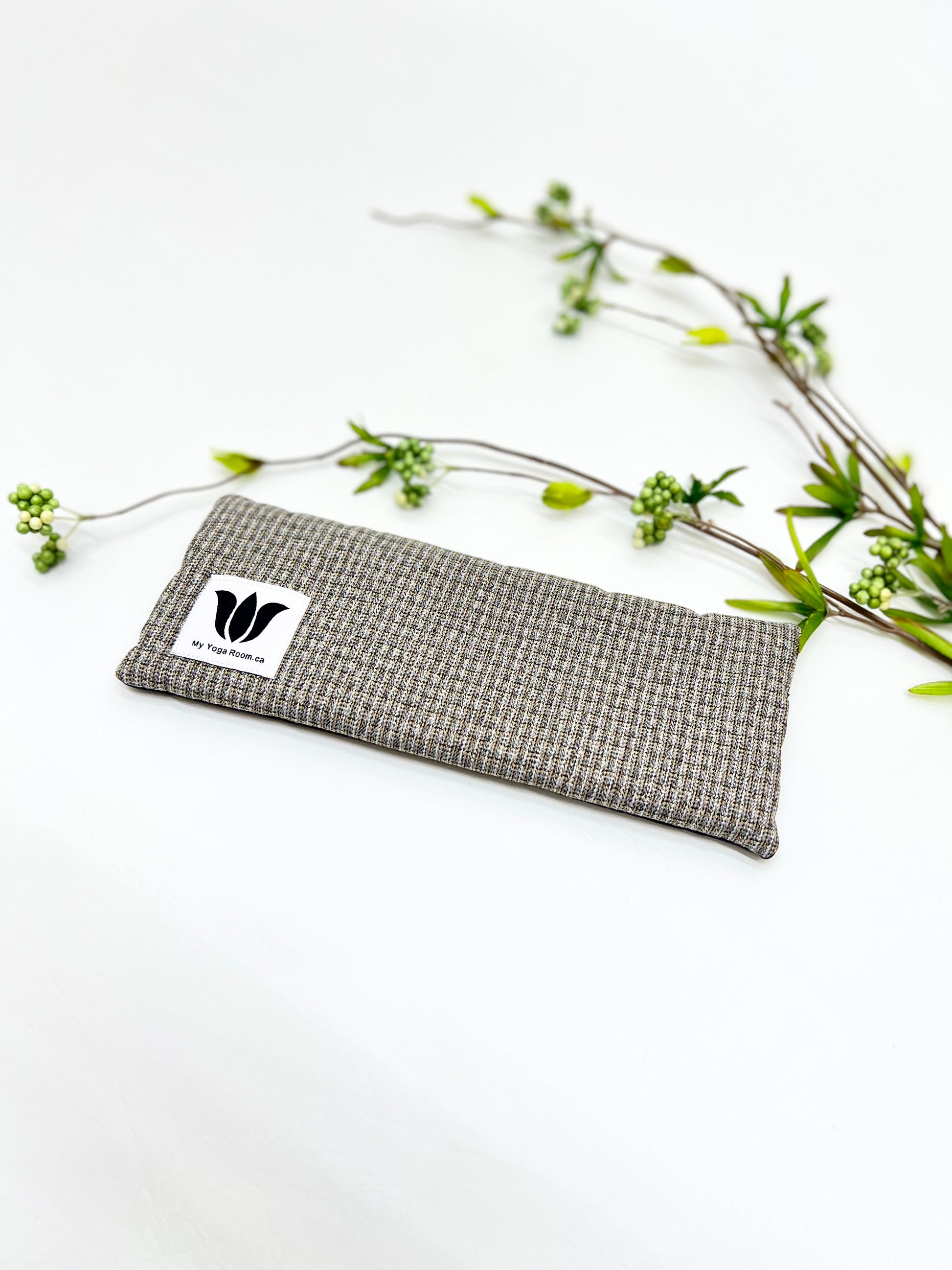 Yoga pillow, unscented, therapeutically weighted to soothe eye strain and stress or enhance your savasana. Handcrafted in Canada by My Yoga Room Elements. Blue Herringbone.