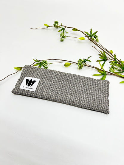 Yoga pillow, unscented, therapeutically weighted to soothe eye strain and stress or enhance your savasana. Handcrafted in Canada by My Yoga Room Elements. Blue Herringbone.
