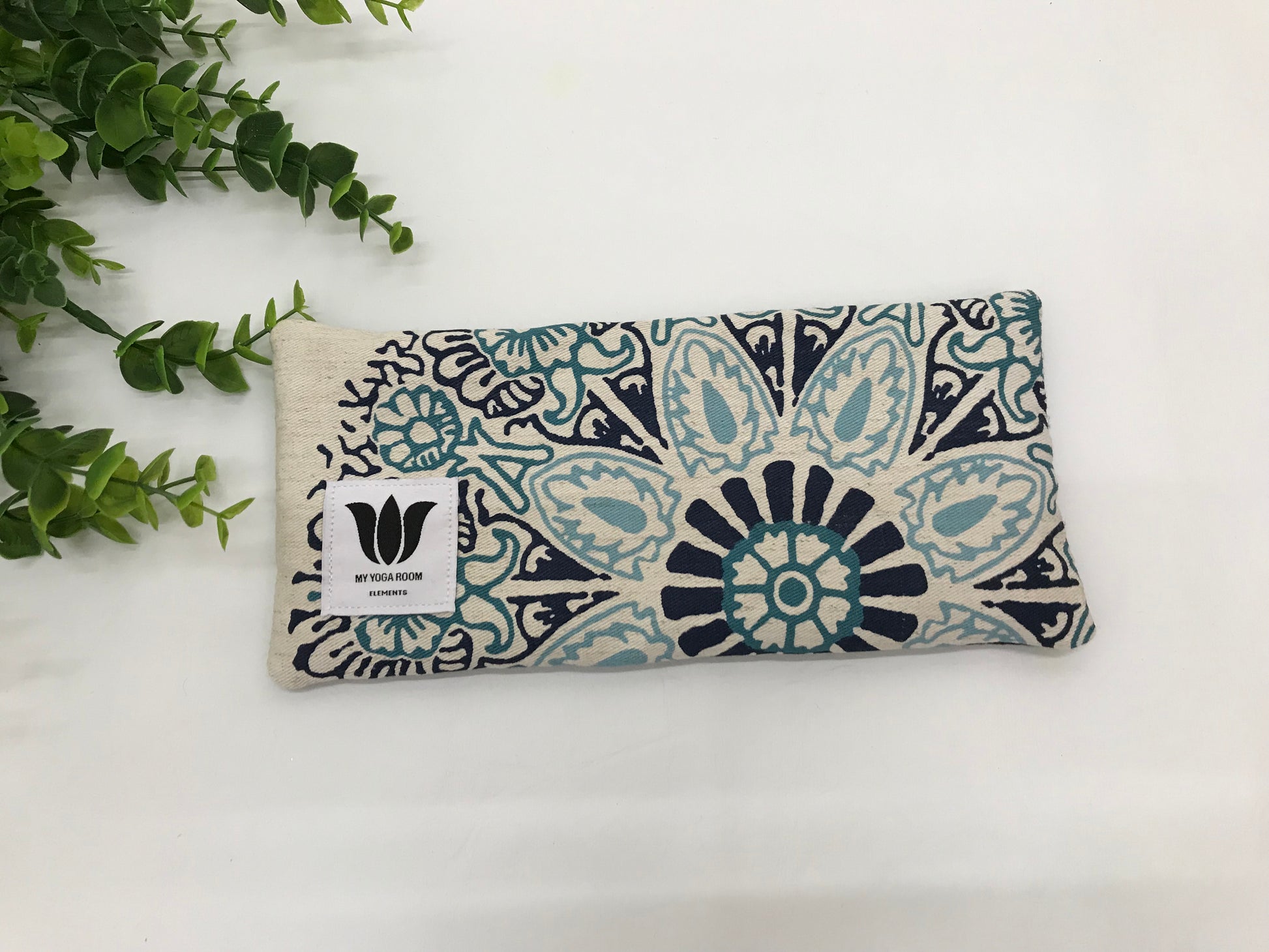 Yoga pillow, unscented, therapeutically weighted to soothe eye strain and stress or enhance your savasana. Handcrafted in Canada by My Yoga Room Elements. Blue  Tone Mandala Linen and bamboo fabric.