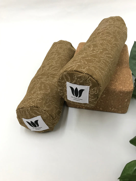 Mini yoga bolster in durable fabric, brown textured fabric. Cushion and support the body in the practice of yoga and meditation.Removeable cover. Made in Canada by My Yoga Room Elements