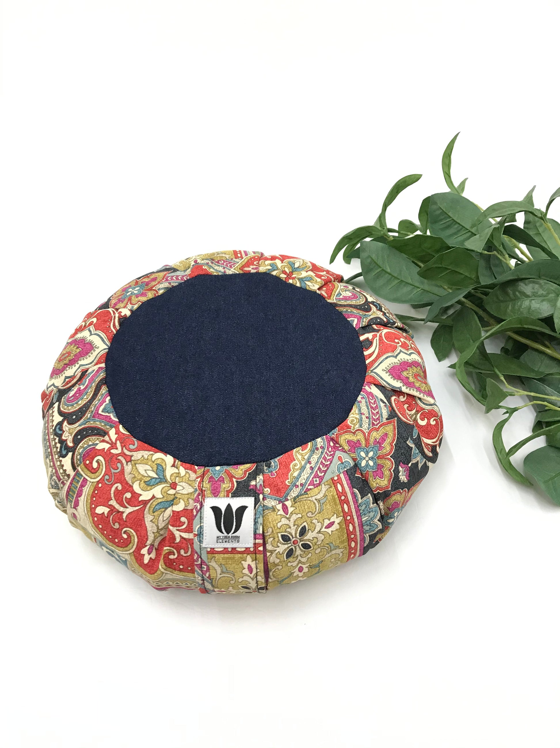 Handcrafted premium cotton canvas fabric meditation seat cushion in bright red boho print fabric.. Align the spine and body in comfort to calm the monkey mind in your meditation practice. Handcrafted in Calgary, Alberta Canada