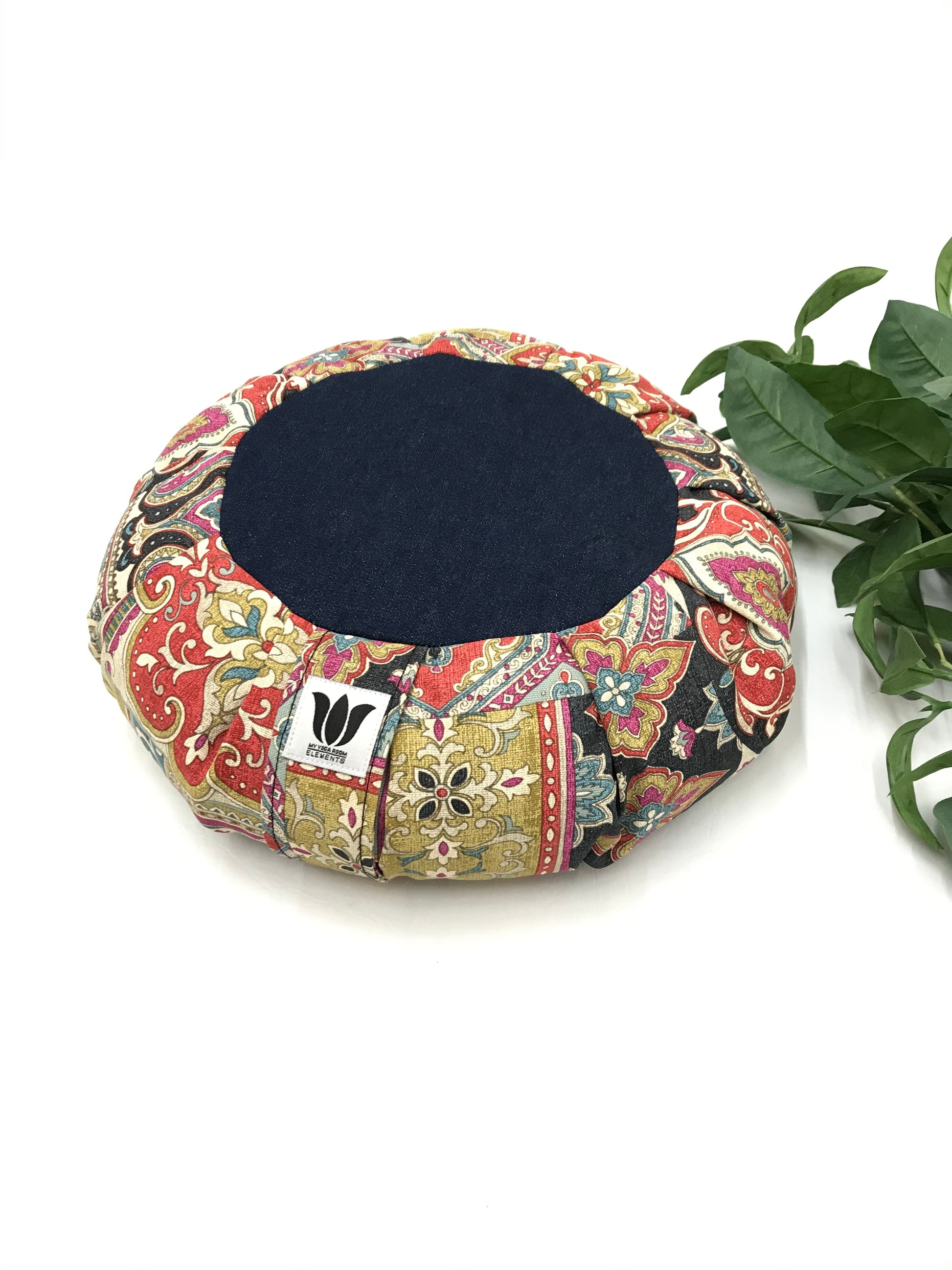Handcrafted premium cotton canvas fabric meditation seat cushion in bright red boho print fabric.. Align the spine and body in comfort to calm the monkey mind in your meditation practice. Handcrafted in Calgary, Alberta Canada