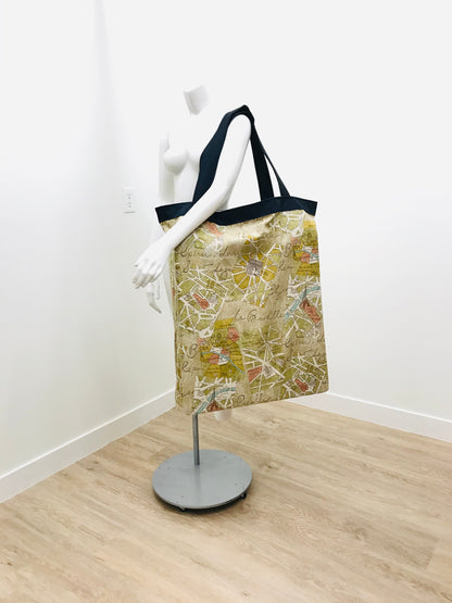 Extra Large Yoga Tote Bag in France Map novelty cotton canvas fabric to carry and or store yoga props for yoga practice. Made in Canada by My Yoga Room Elements