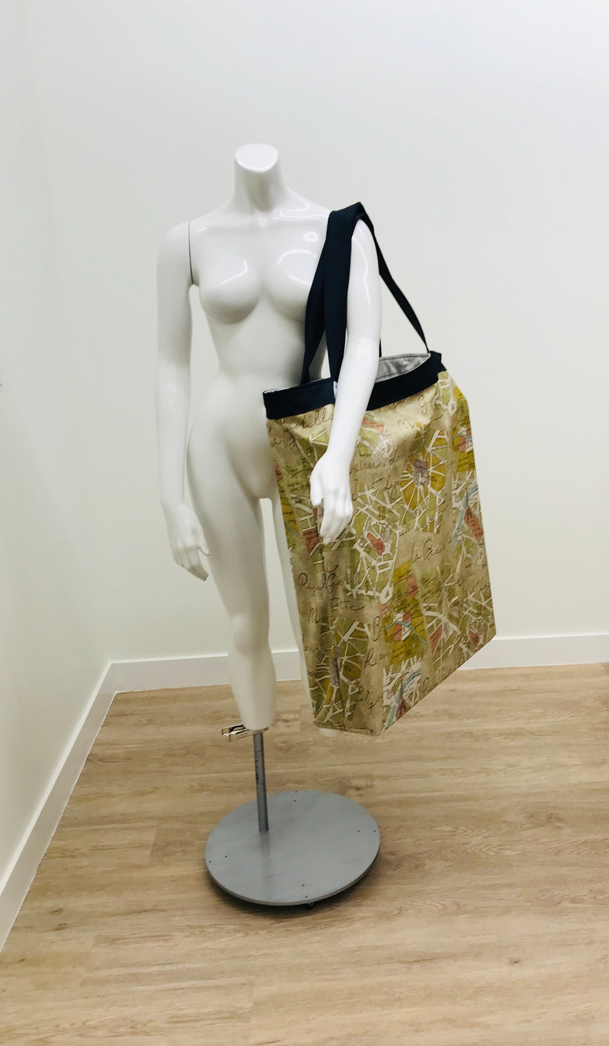 Extra Large Yoga Tote Bag in France Map novelty cotton canvas fabric to carry and or store yoga props for yoga practice. Made in Canada by My Yoga Room Elements