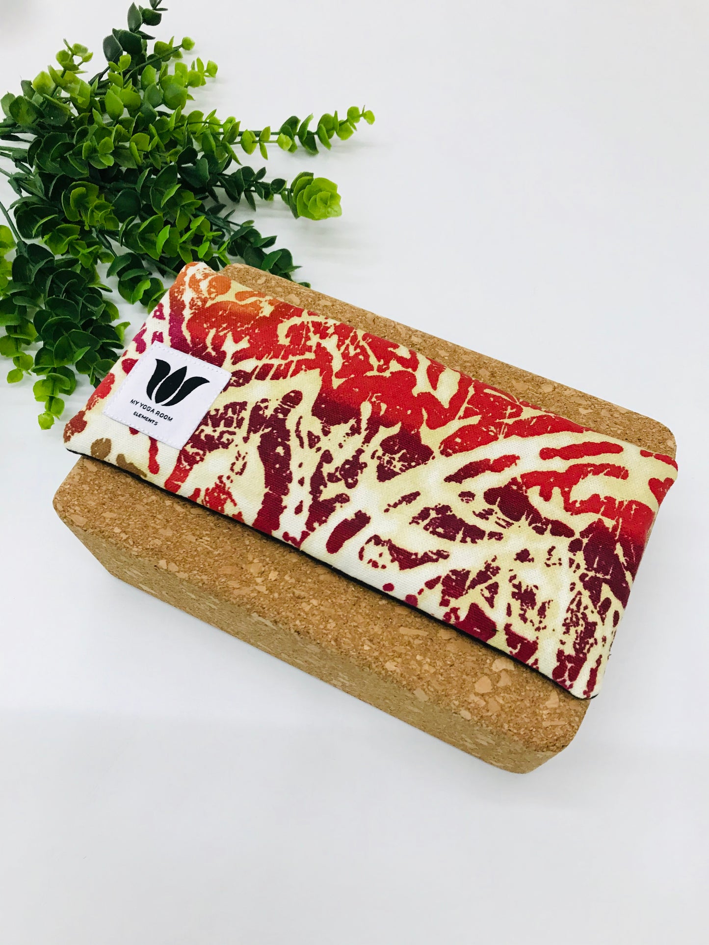 Yoga eye pillow, unscented, therapeutically weighted to soothe eye strain and stress or enhance your savasana. Handcrafted in Canada by My Yoga Room Elements. Orange/pink/purple modern print and bamboo fabric.