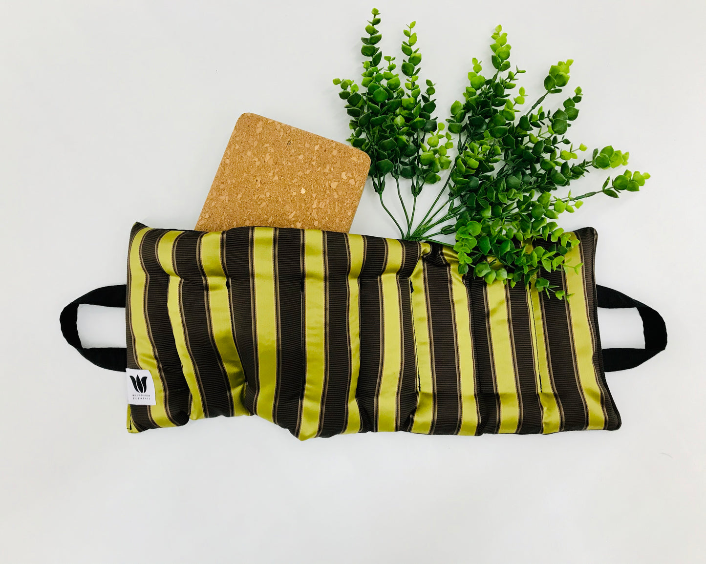 Yoga Sandbag version by My Yoga Room Elements. Add grounding to your practice with this heatable yoga prop. Handcrafted in Calgary in sateen striped fabric.