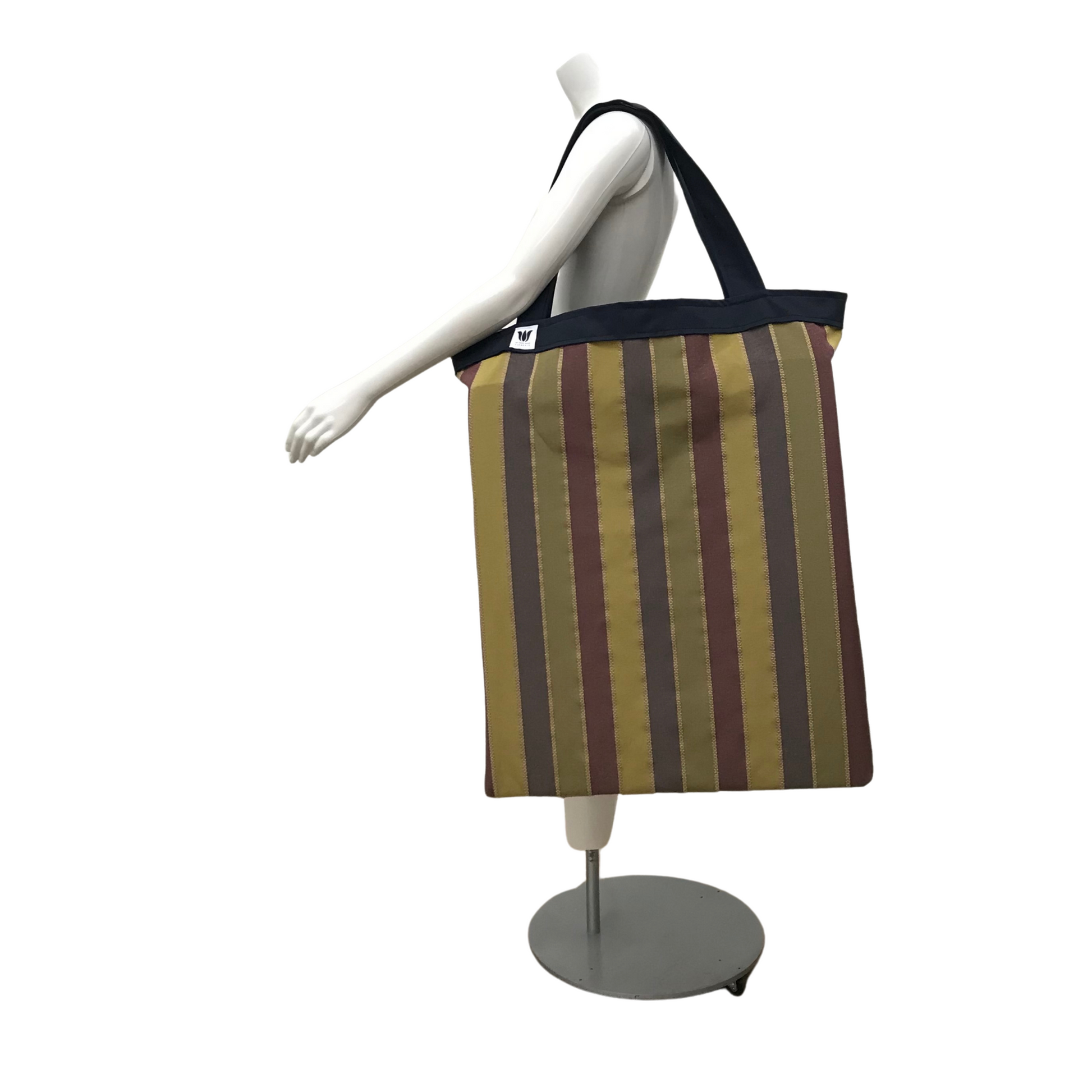 Extra Large Yoga Tote Bag in cotton canvas striped fabric to carry and or store yoga props for yoga practice. Made in Canada by My Yoga Room Elements