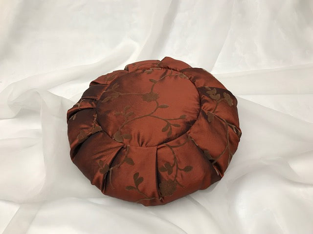 Handcrafted premium embossed plush and satin fabric meditation seat cushion in shades of rich bronze coloured fabric. Align the spine and body in comfort to calm the monkey mind in your meditation practice. Handcrafted in Calgary, Alberta Canada