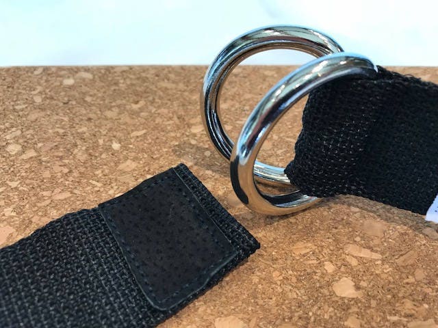 Yoga Strap details. D ring, sturdy web fabric, made in Canada yoga equipment
