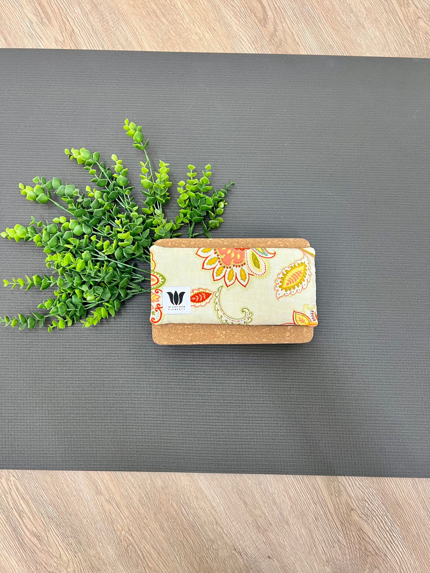 Bright Citrus Floral Print Luxury Eye Pillow with soft bamboo fabric backing, Made in Canada by My Yoga Room Elements.
