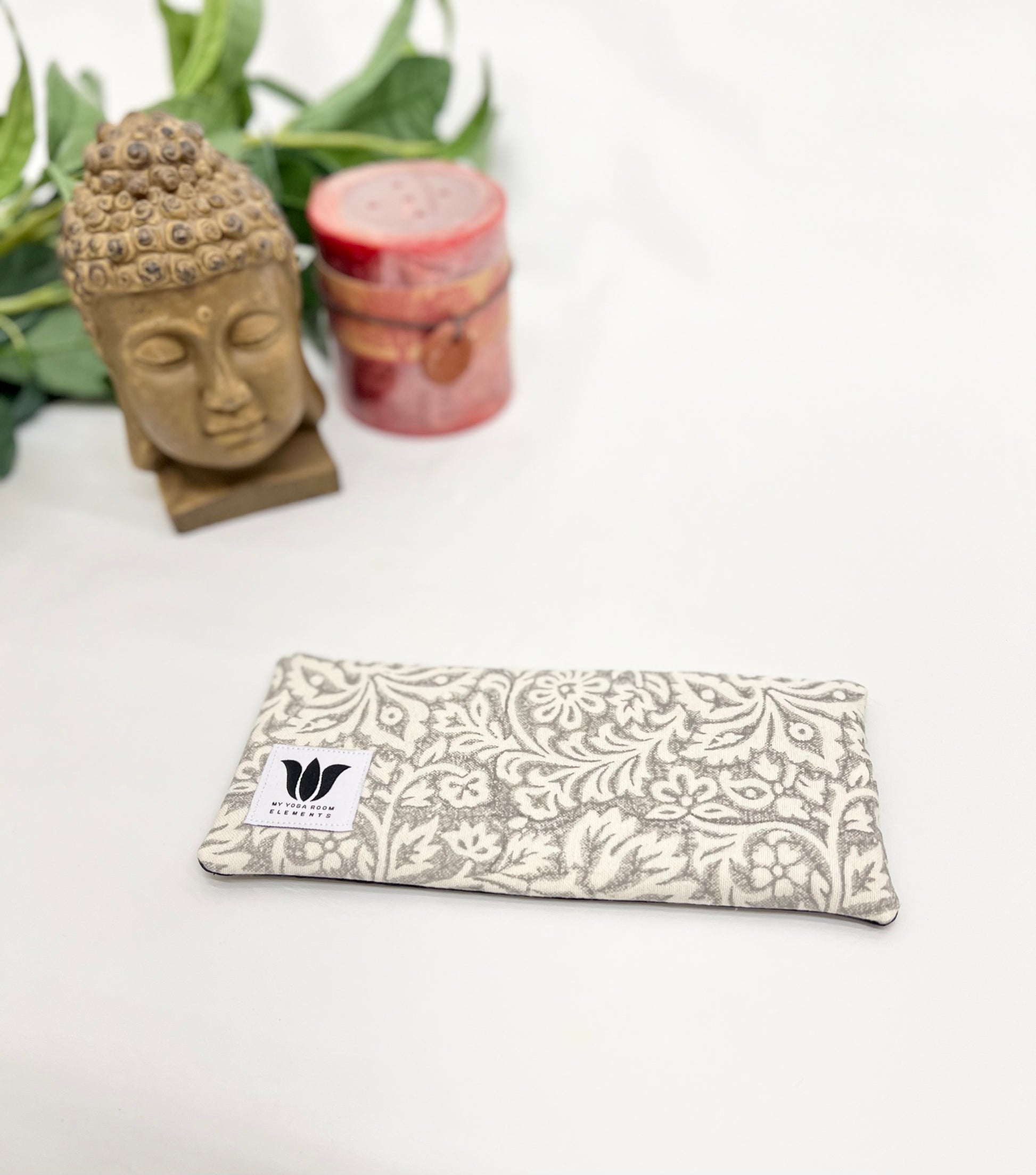 Unscented Eye Pillow in  Two Tone Grey and White Floral Print 100% cotton and organic bamboo fabric. Made in Canada by My Yoga Room Elements